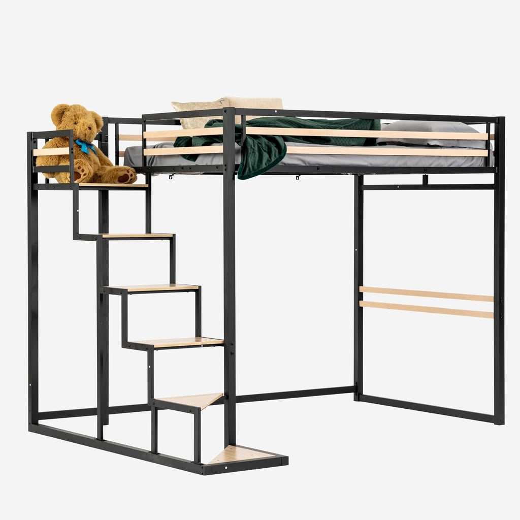 Lit mezzanine 2 places 140x200 style industriel chêne & métal - Meuble Cosy