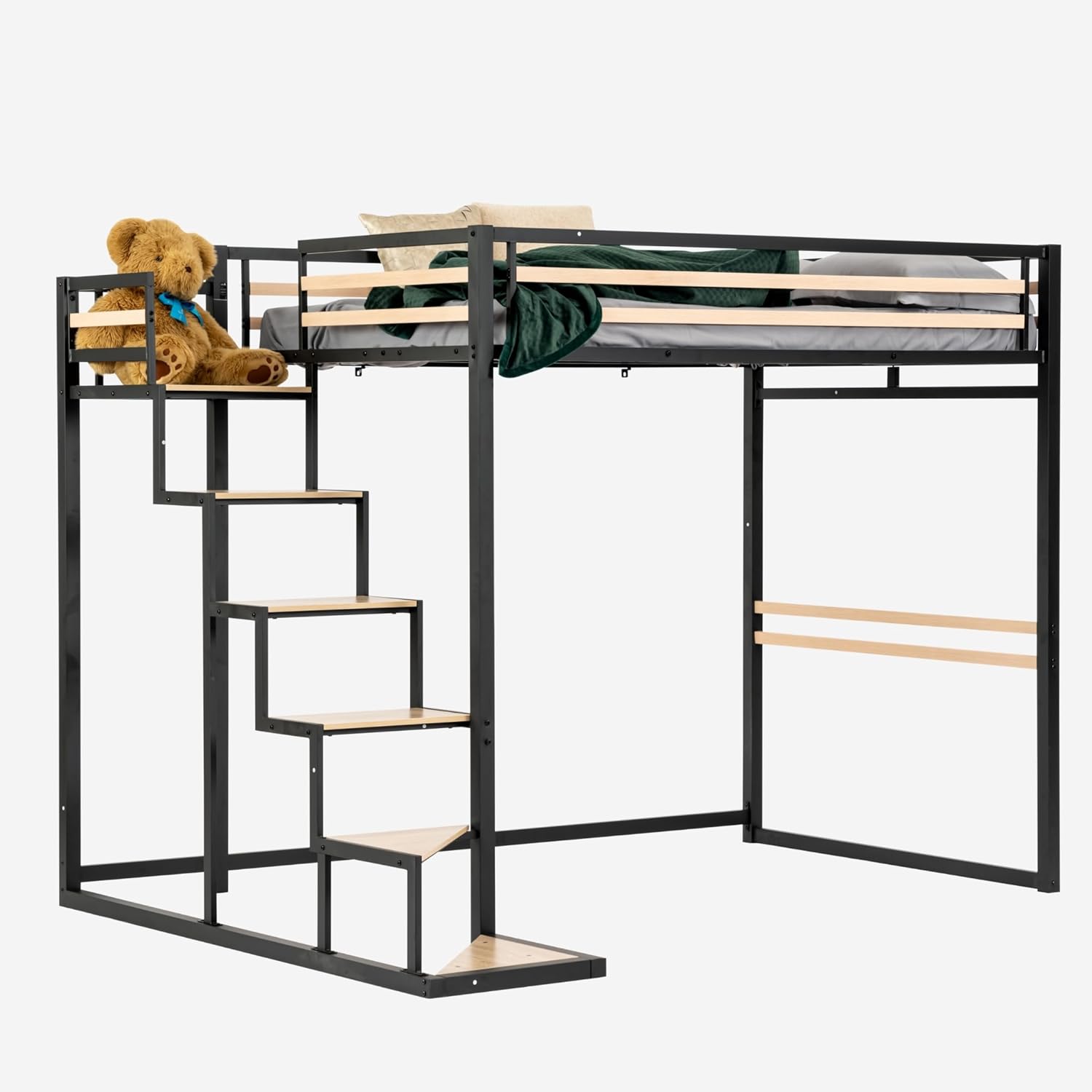 Lit mezzanine 2 places 140x200 style industriel chêne & métal - Meuble Cosy