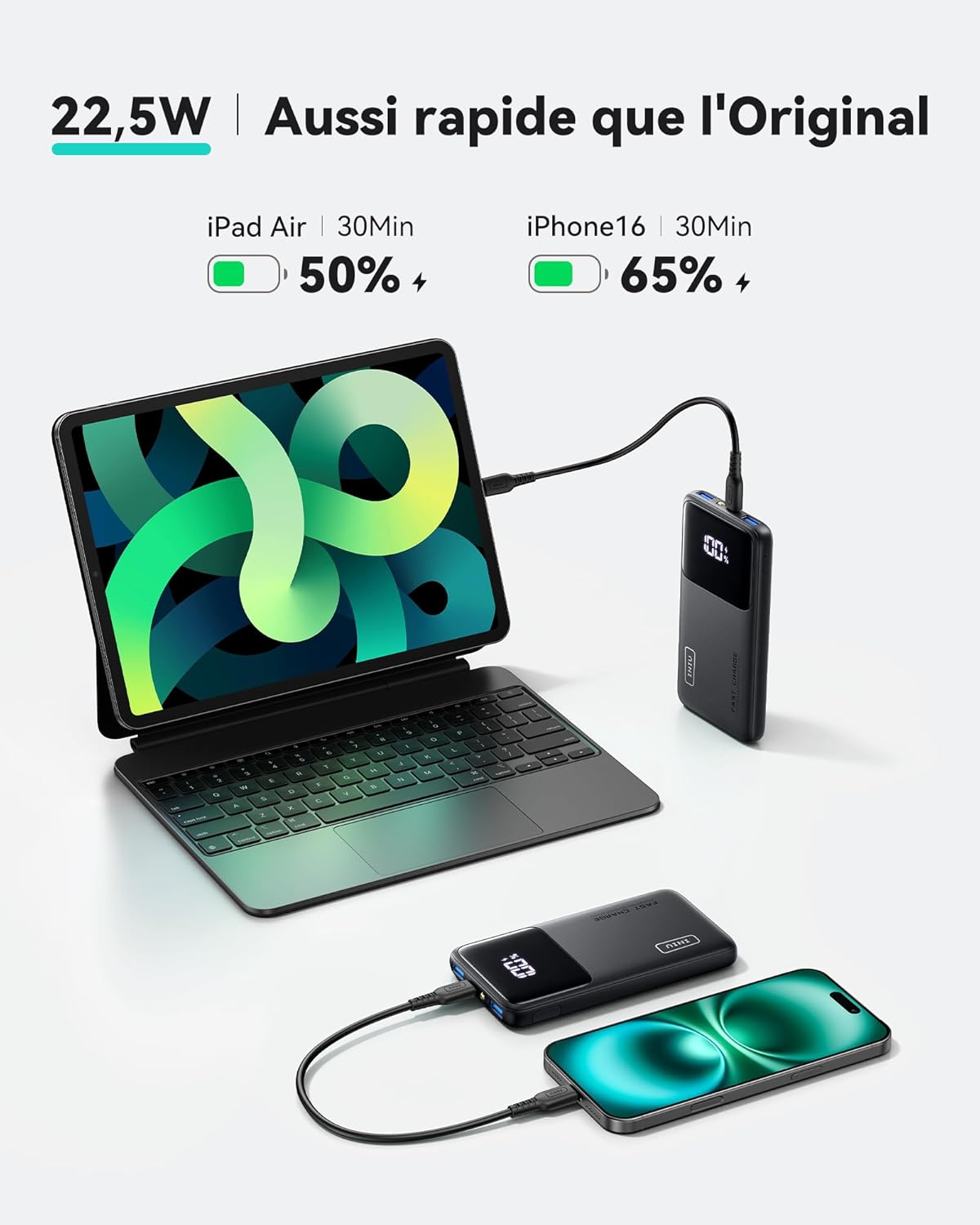 Batterie Externe 10000 mAh – 22,5W Charge Rapide INIU