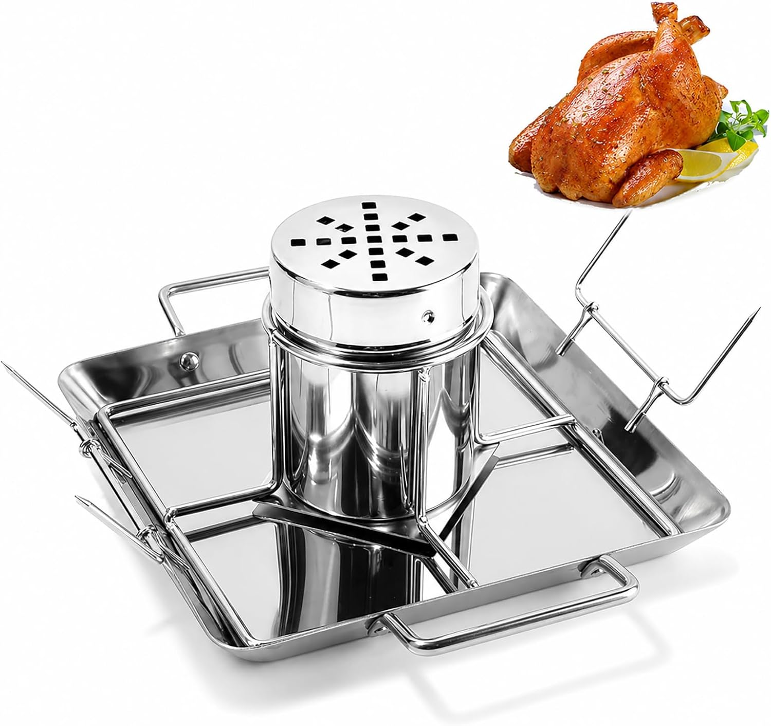 Support à poulet rôti pour barbecue canette de bière inox