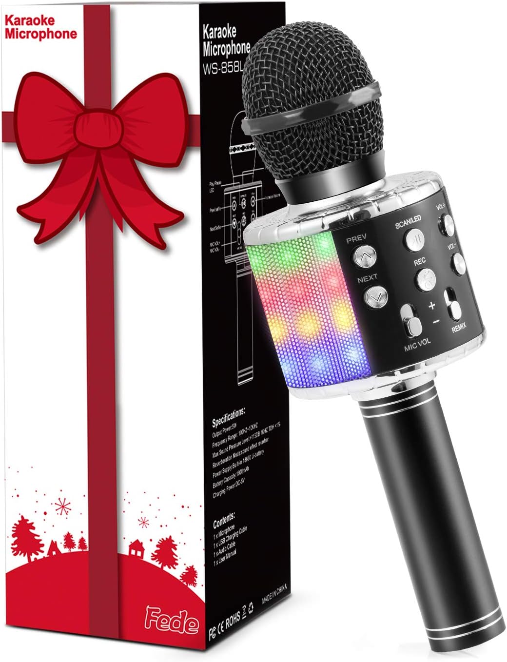 Microphone karaoké Bluetooth LED Fede