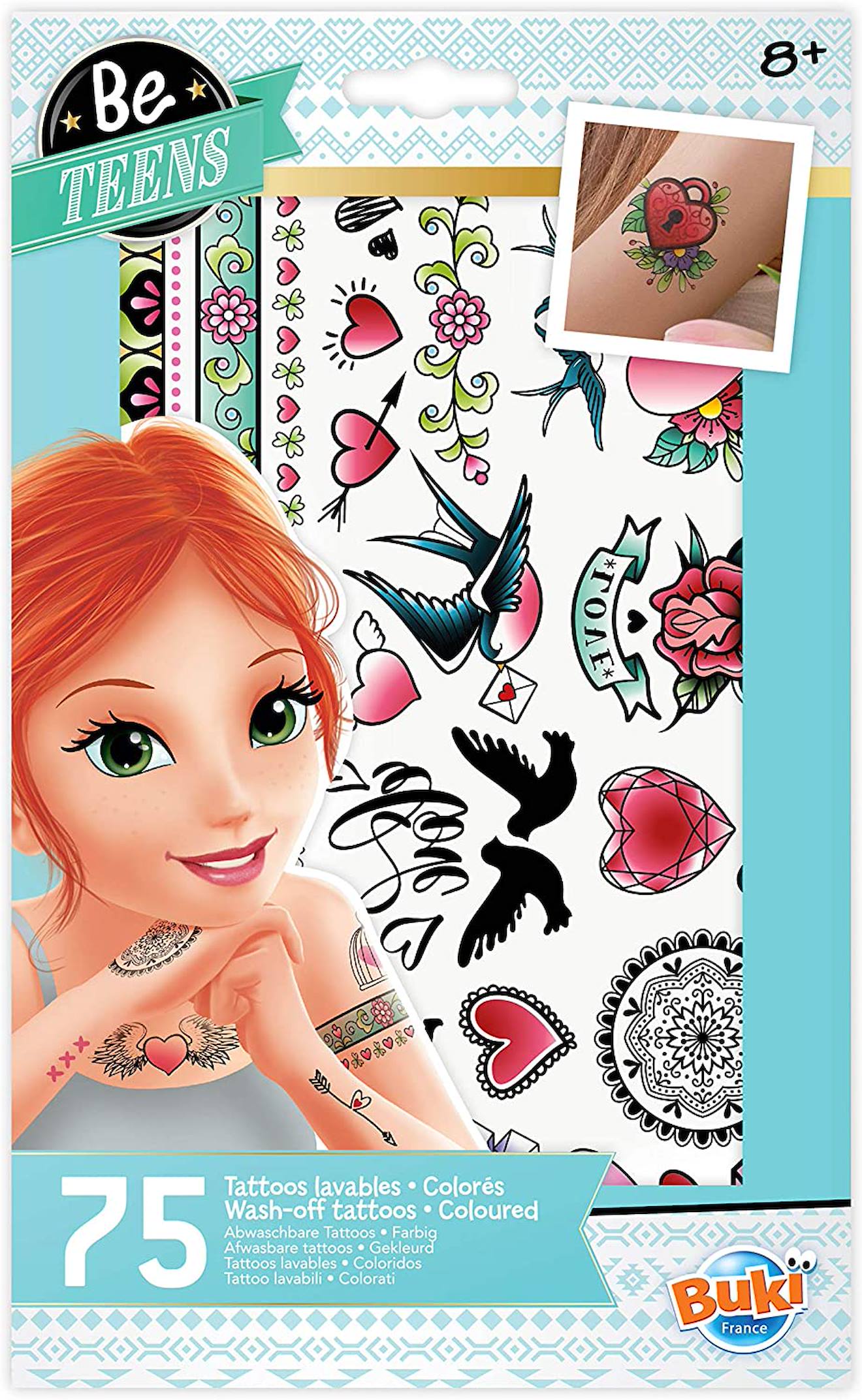 75 tattoos lavables colorés bleu