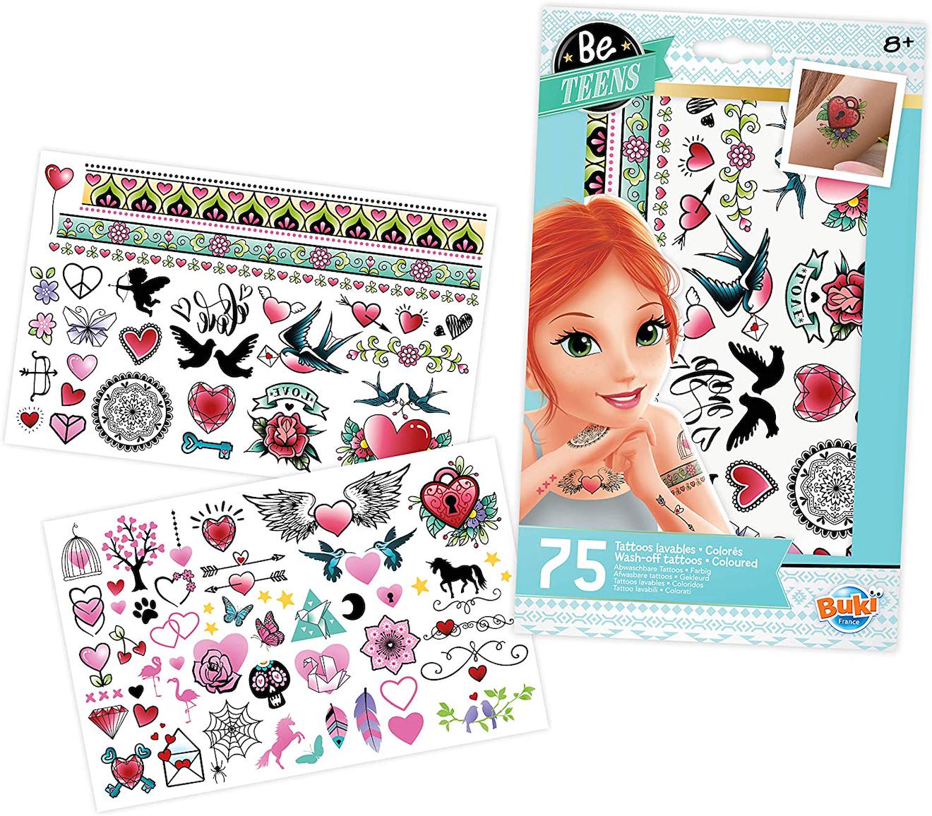 75 tattoos lavables colorés bleu