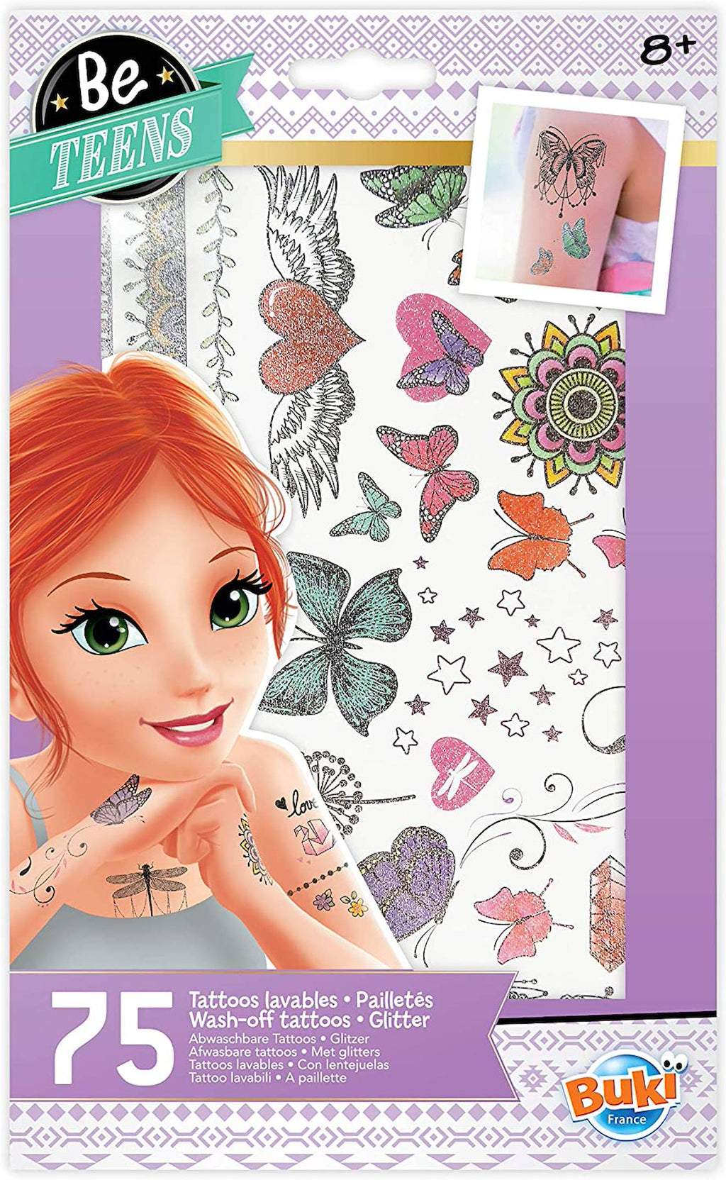 75 tattoos lavables paillettes rose