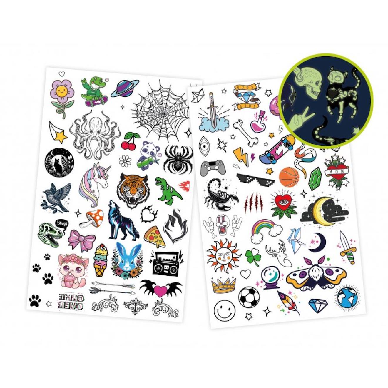 75 tattoos lavables phosphorescents blanc