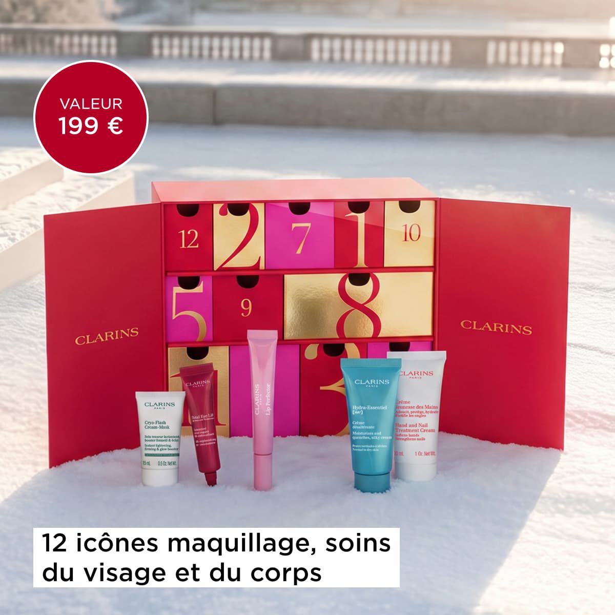Contenu du calendrier de l'Avent Clarins 12 jours 2026