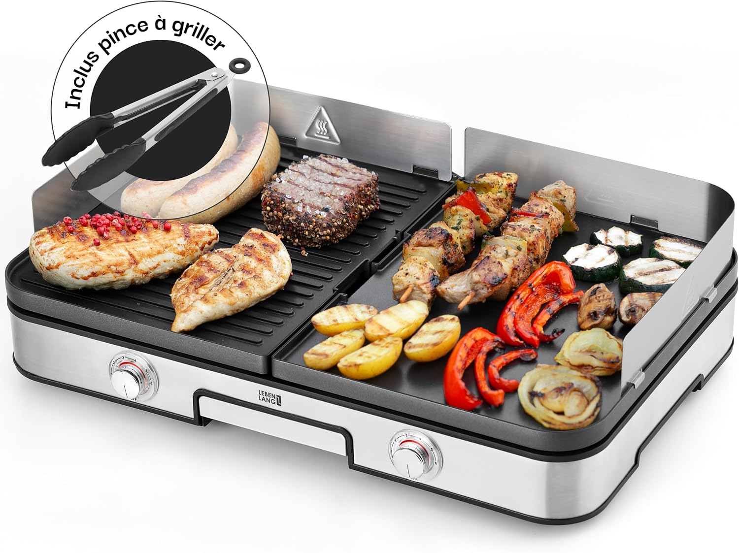Plancha électrique 2400 W en inox intérieur extérieur LEBENLANG