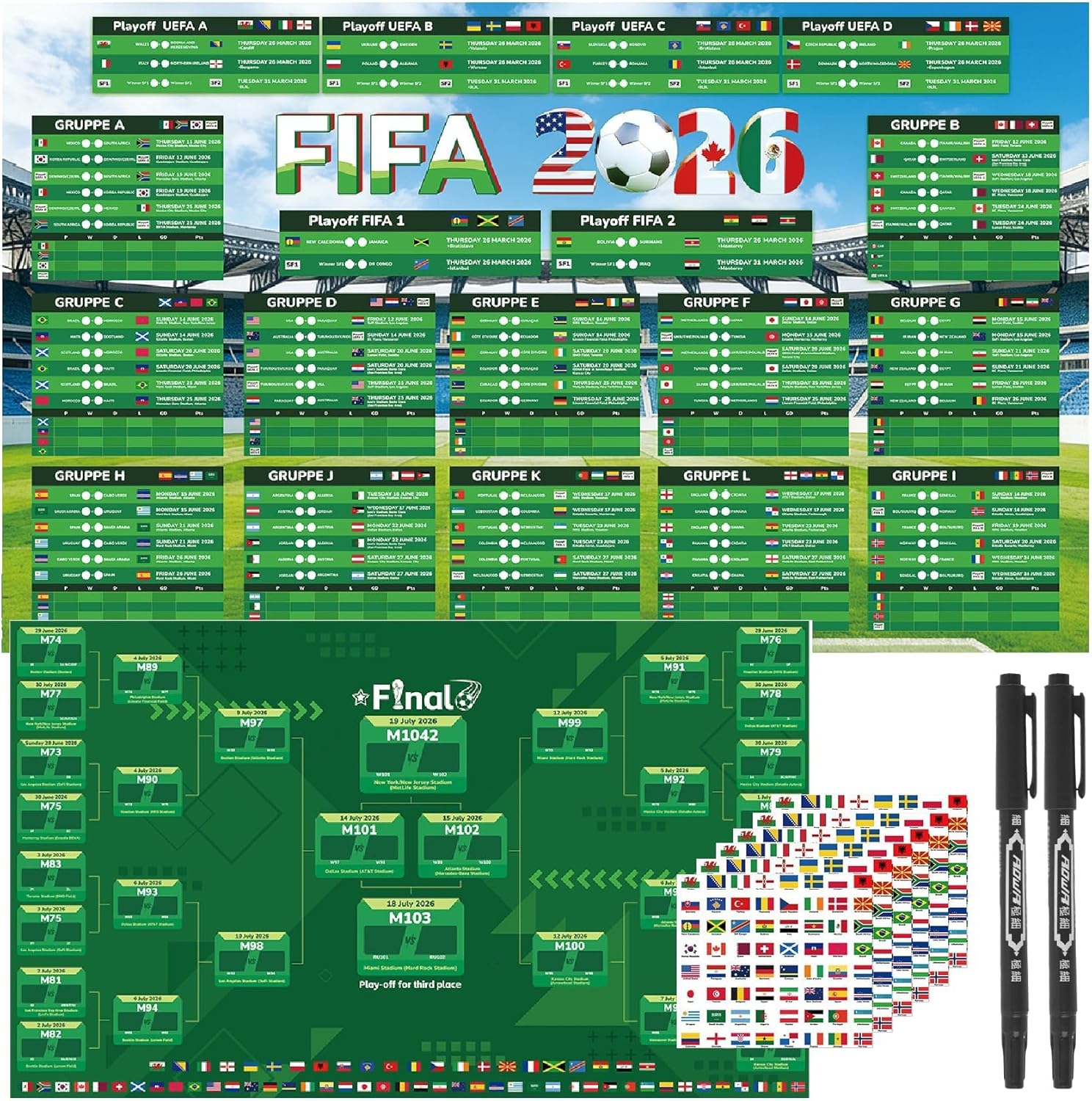 Affiche calendrier + autocollants drapeaux (Aitsite)