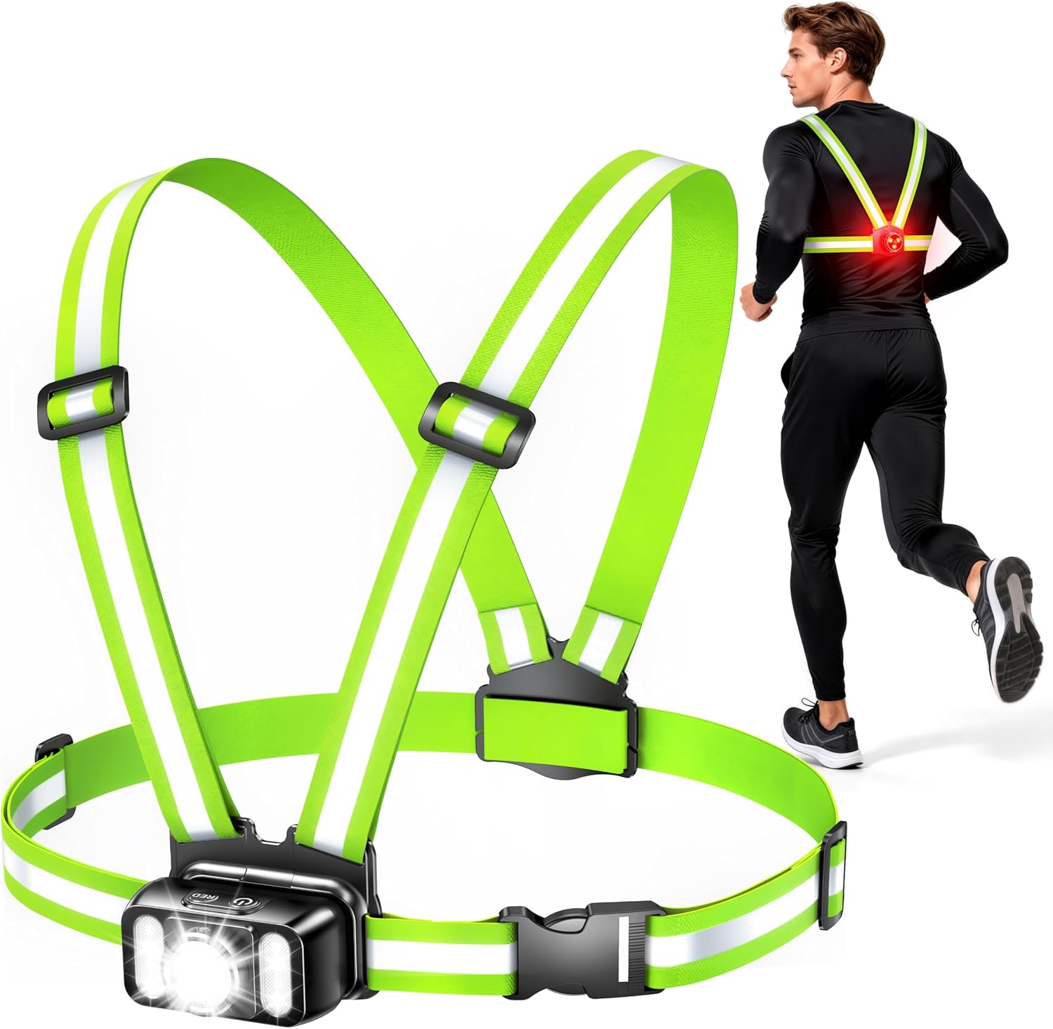 Lampe de running pectorale 550 lm avec gilet réfléchissant