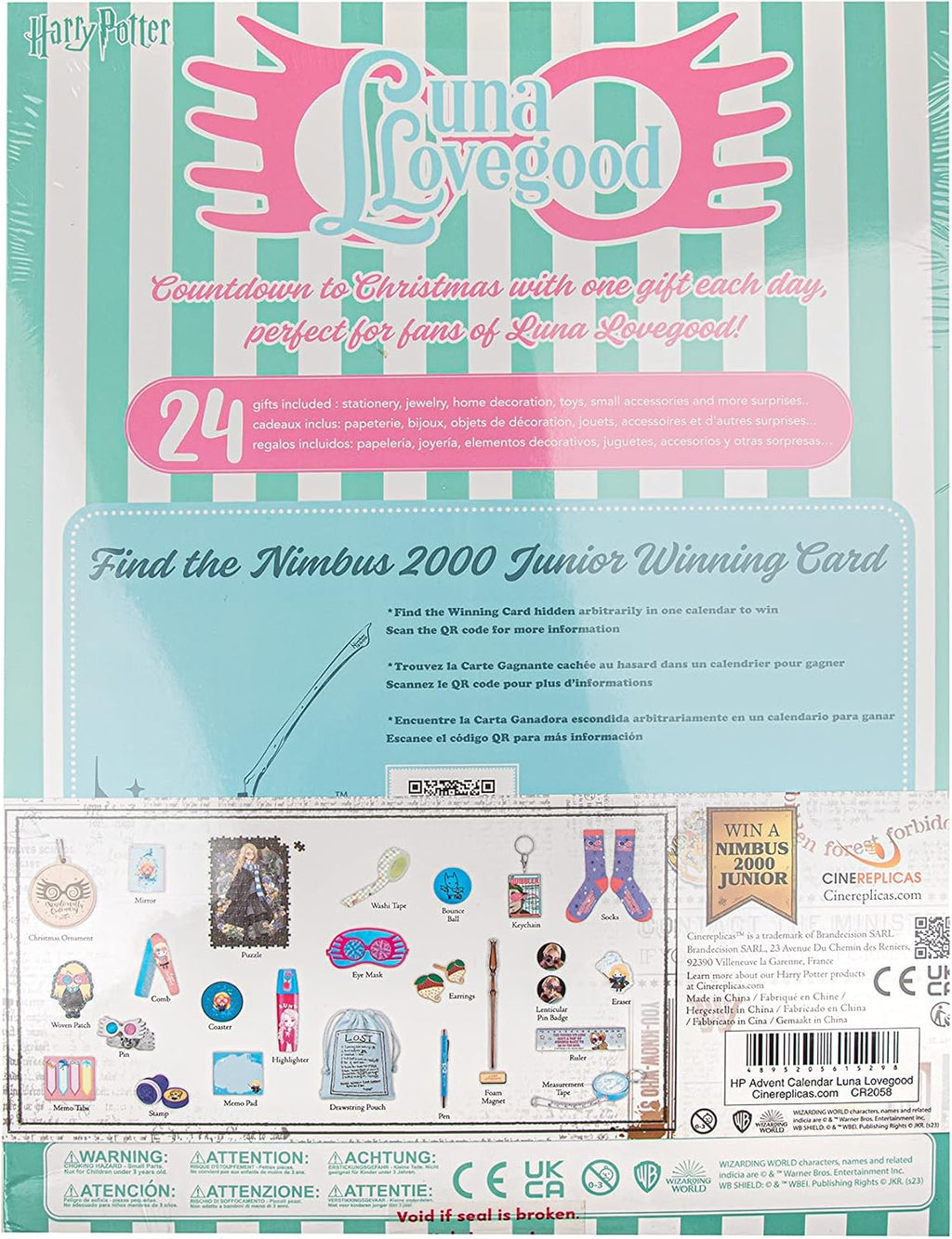 Dos de la boîte avec la liste des 24 cadeaux Luna Lovegood