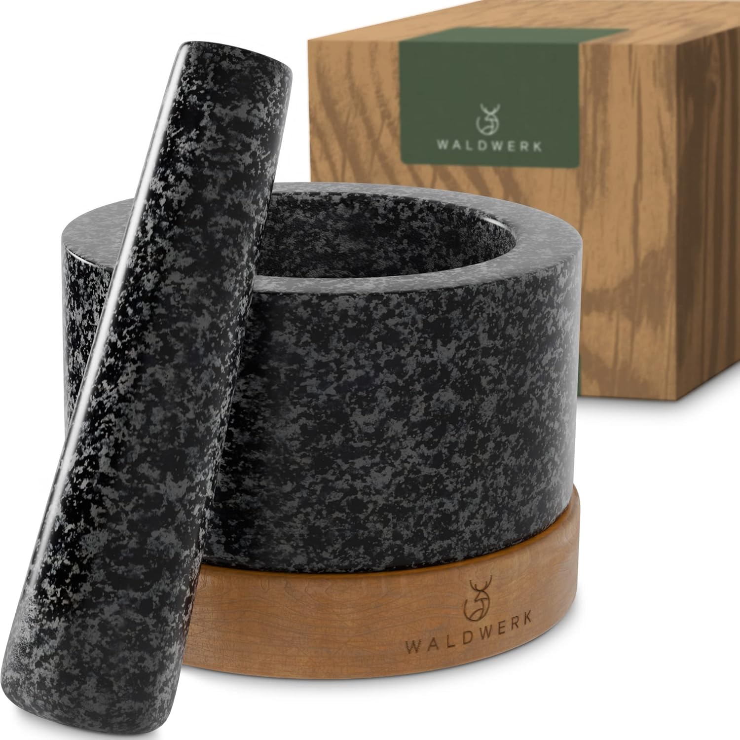 Mortier et pilon en granit avec base en bois WALDWERK