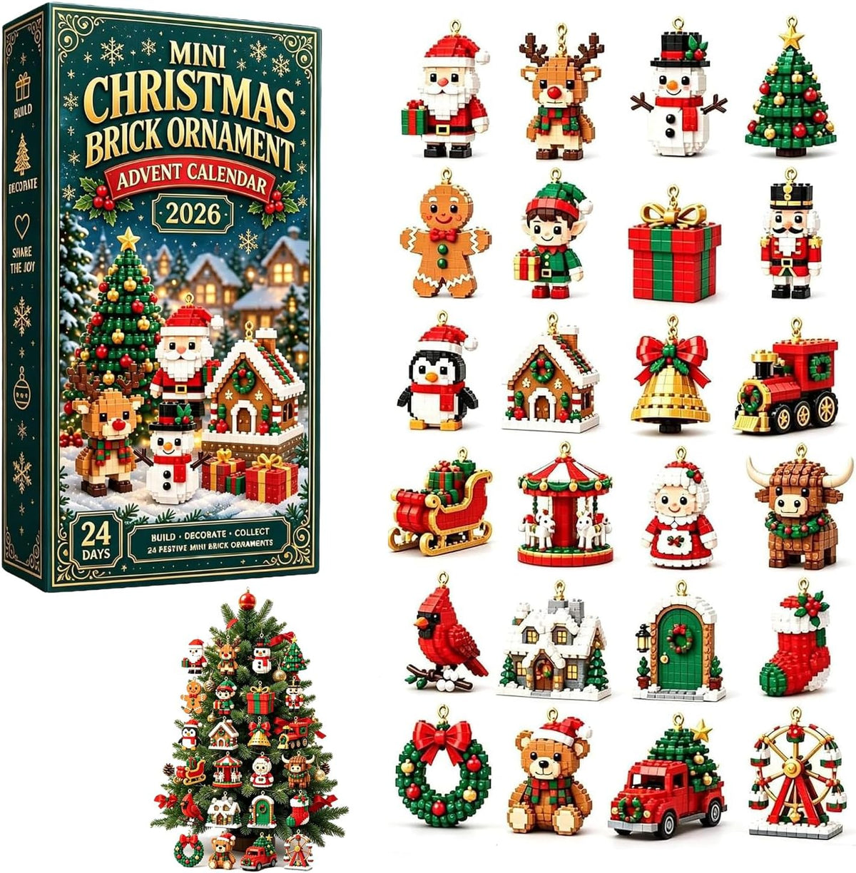 Calendrier de l'Avent Aodejoy mini briques 2026 et ses 24 décorations de Noël