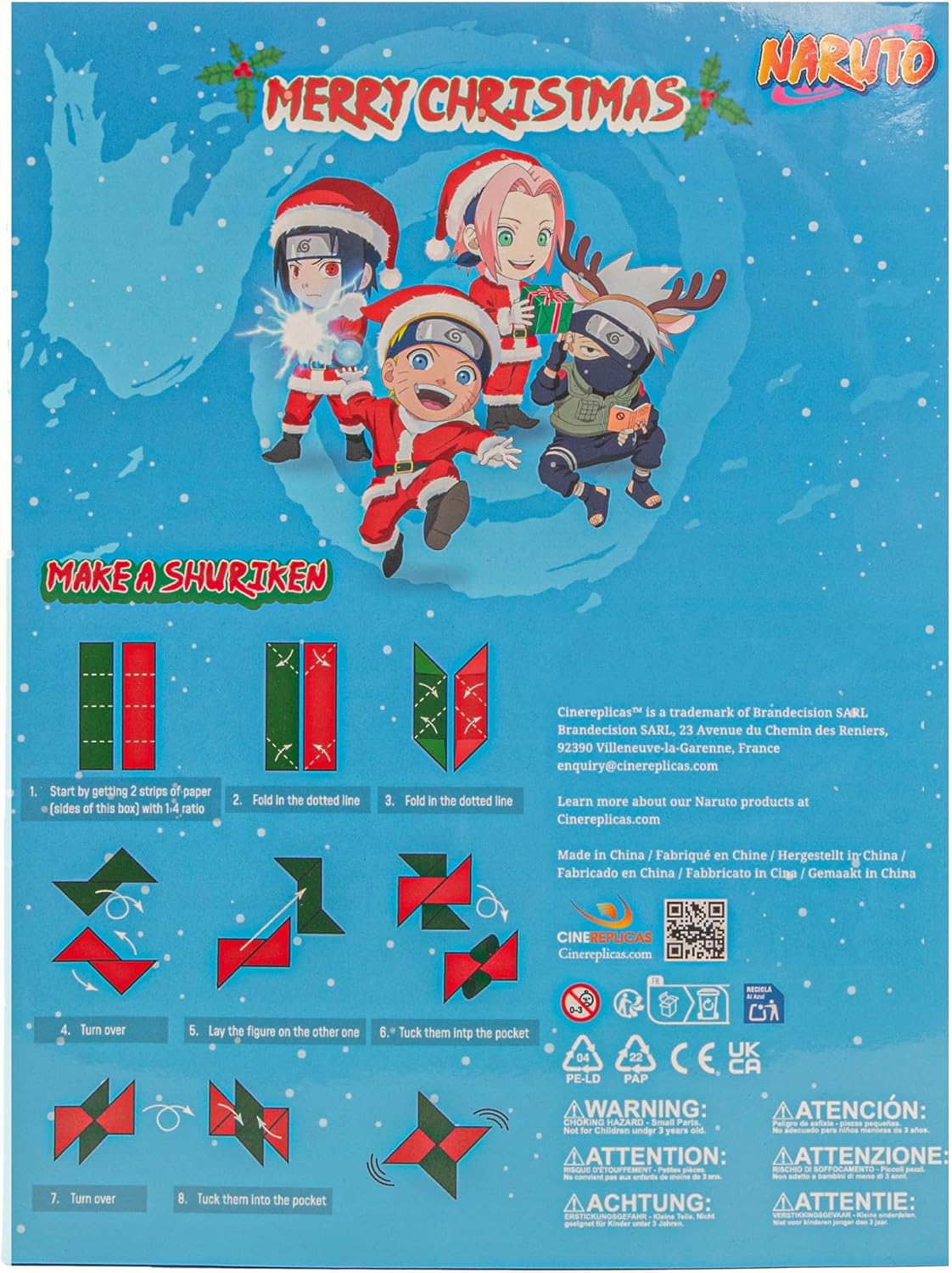 Dos de la boîte du calendrier de l'Avent Naruto Cinereplicas