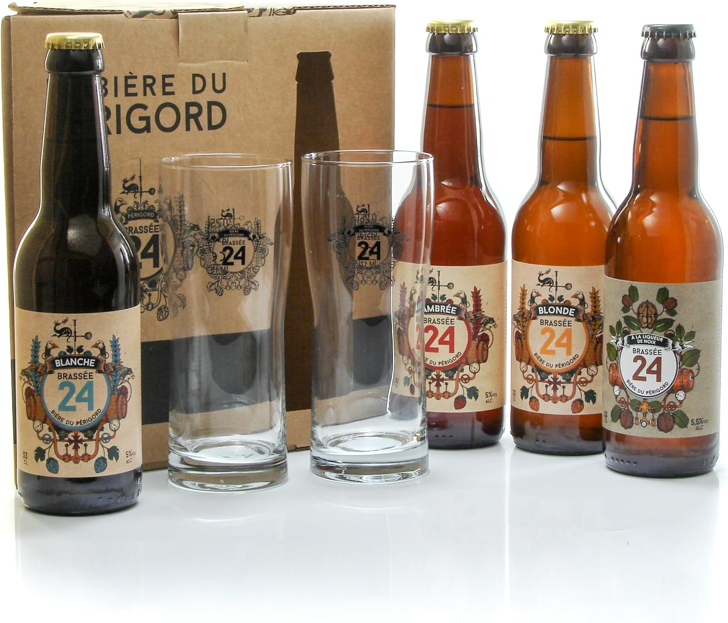 Coffret 4 bières artisanales et 2 verres Brasserie de Sarlat