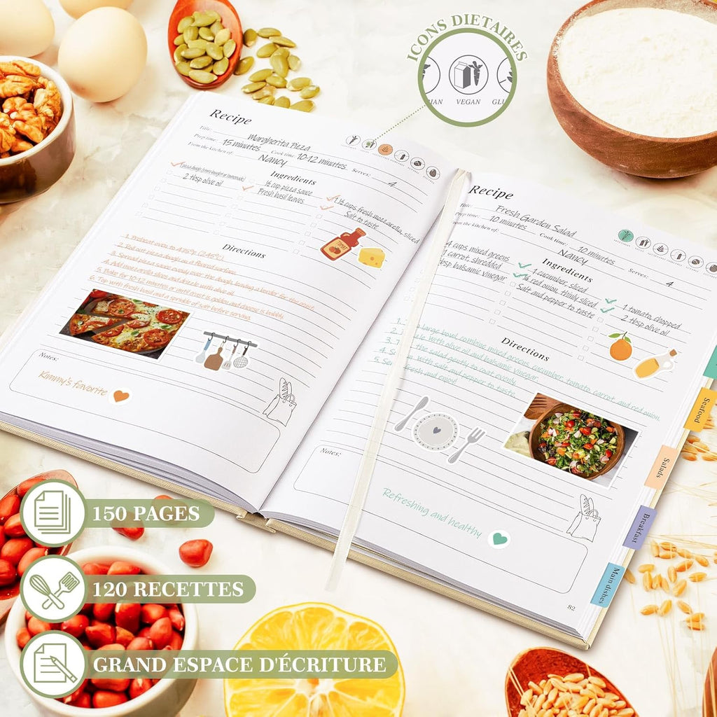 Journal de recettes à remplir – Carnet de recettes vierge élégant et pratique Maison Cadeau