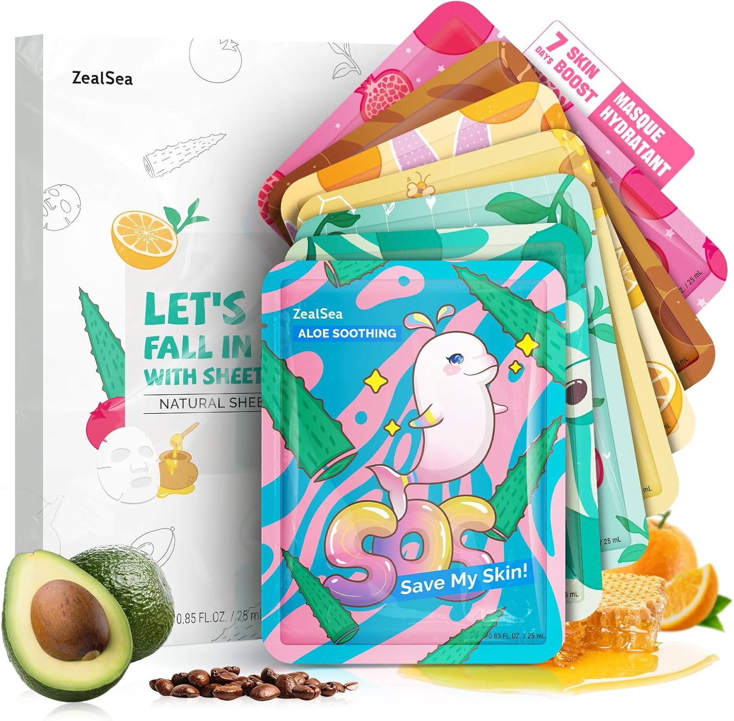 Coffret de 7 masques visage en tissu rituel beauté