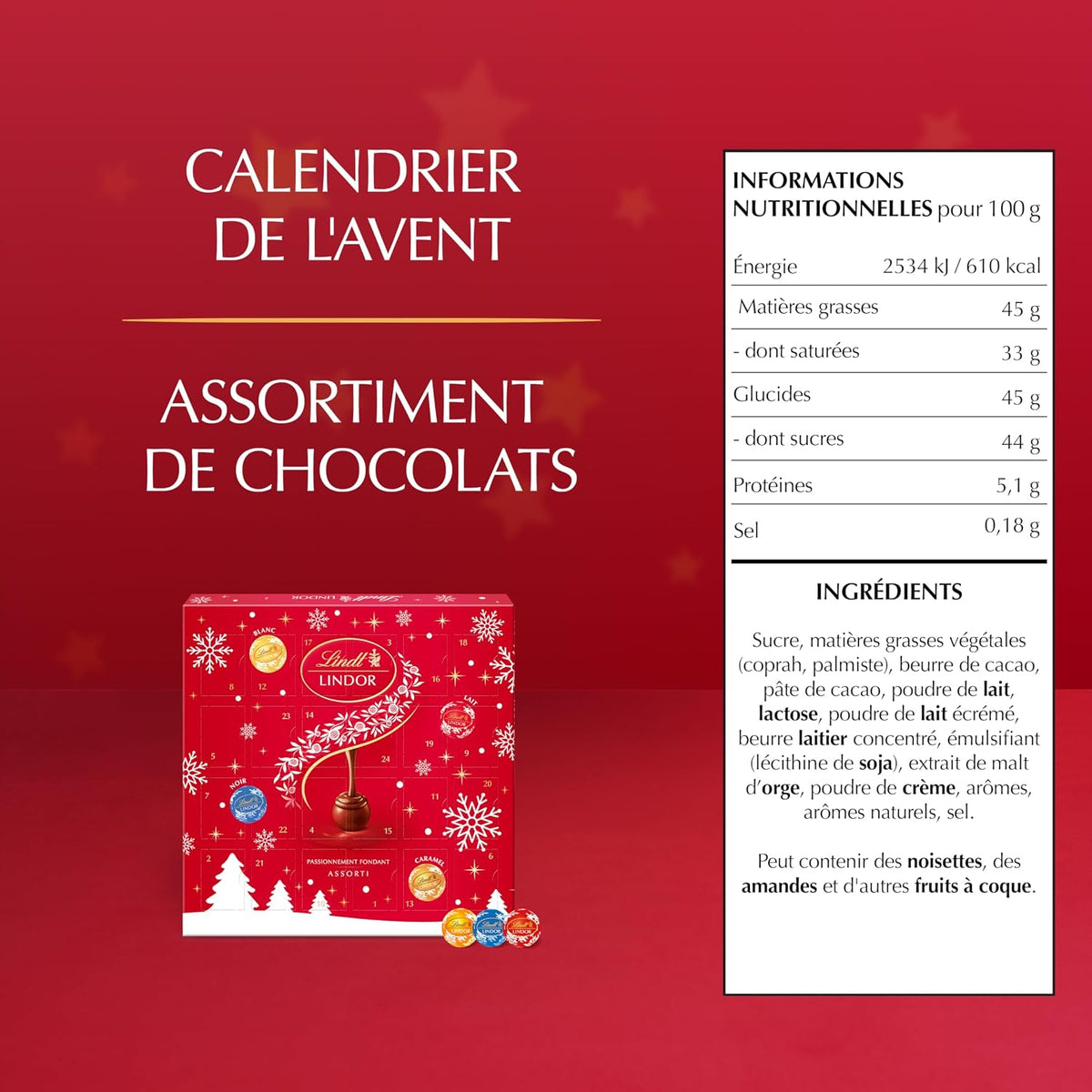 Calendrier de l'Avent Lindt LINDOR assorti 109 g