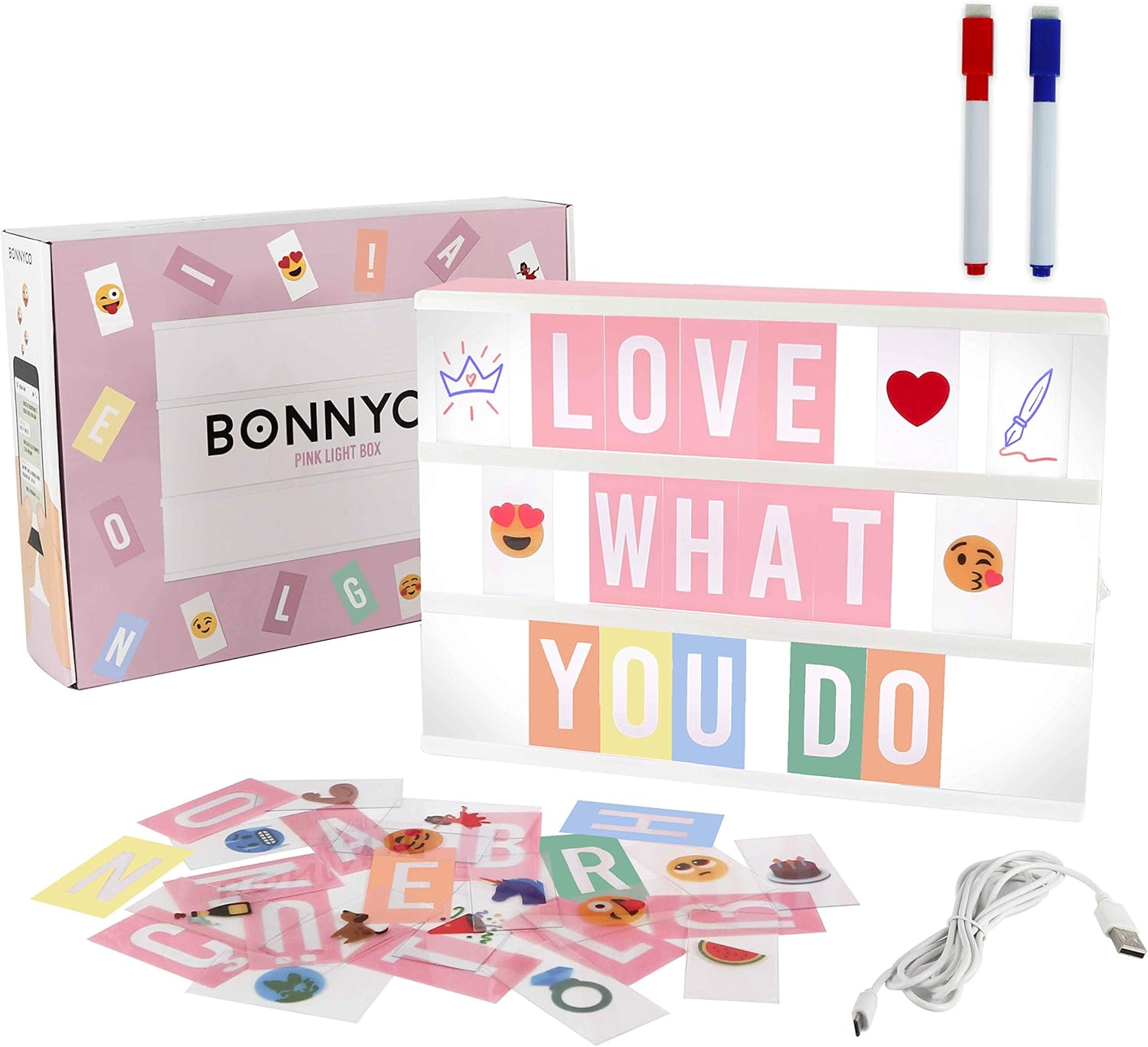 BONNYCO — Light Box rose, 400 lettres & emojis