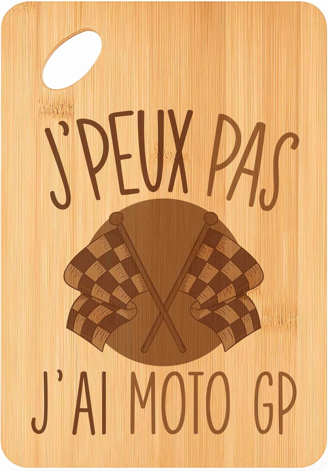 Planche apéro en bambou gravée Moto GP J'peux pas