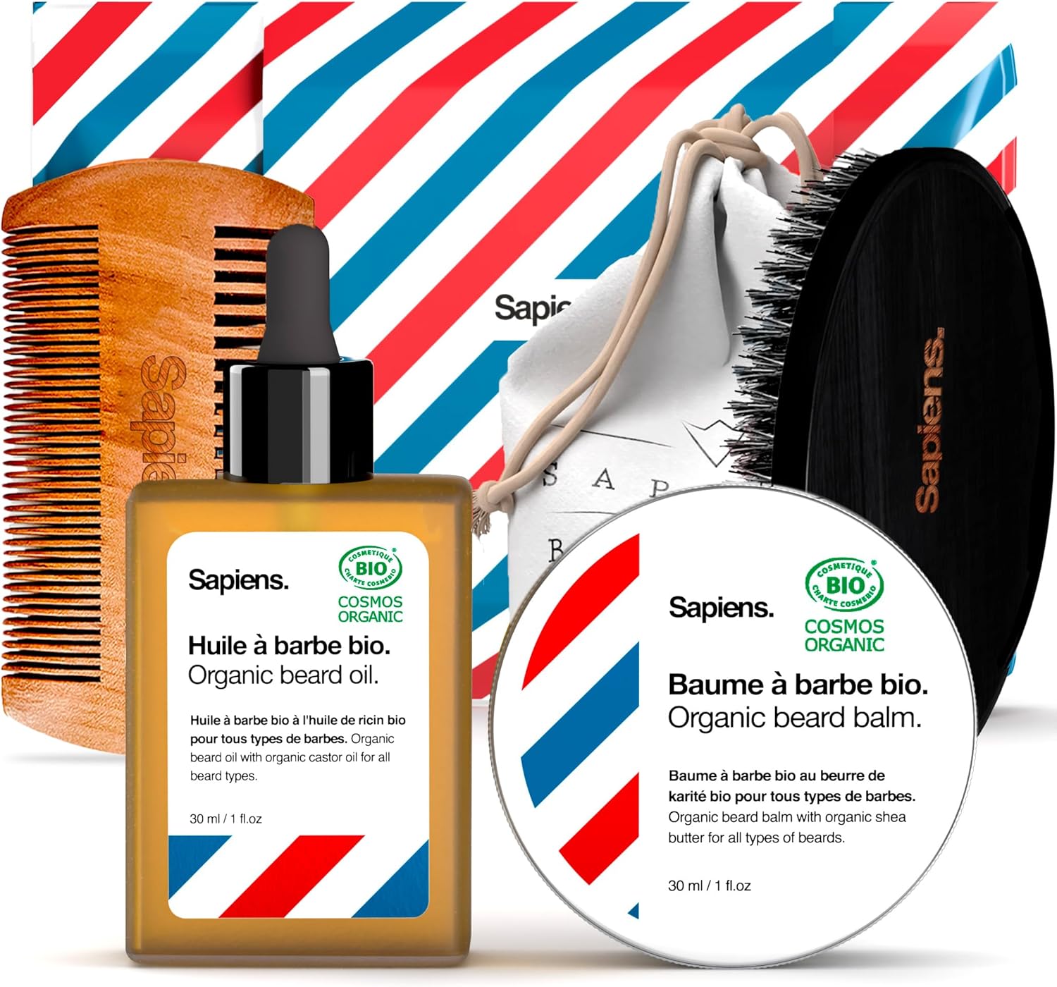 Coffret soin barbe homme bio fabriqué en France Sapiens