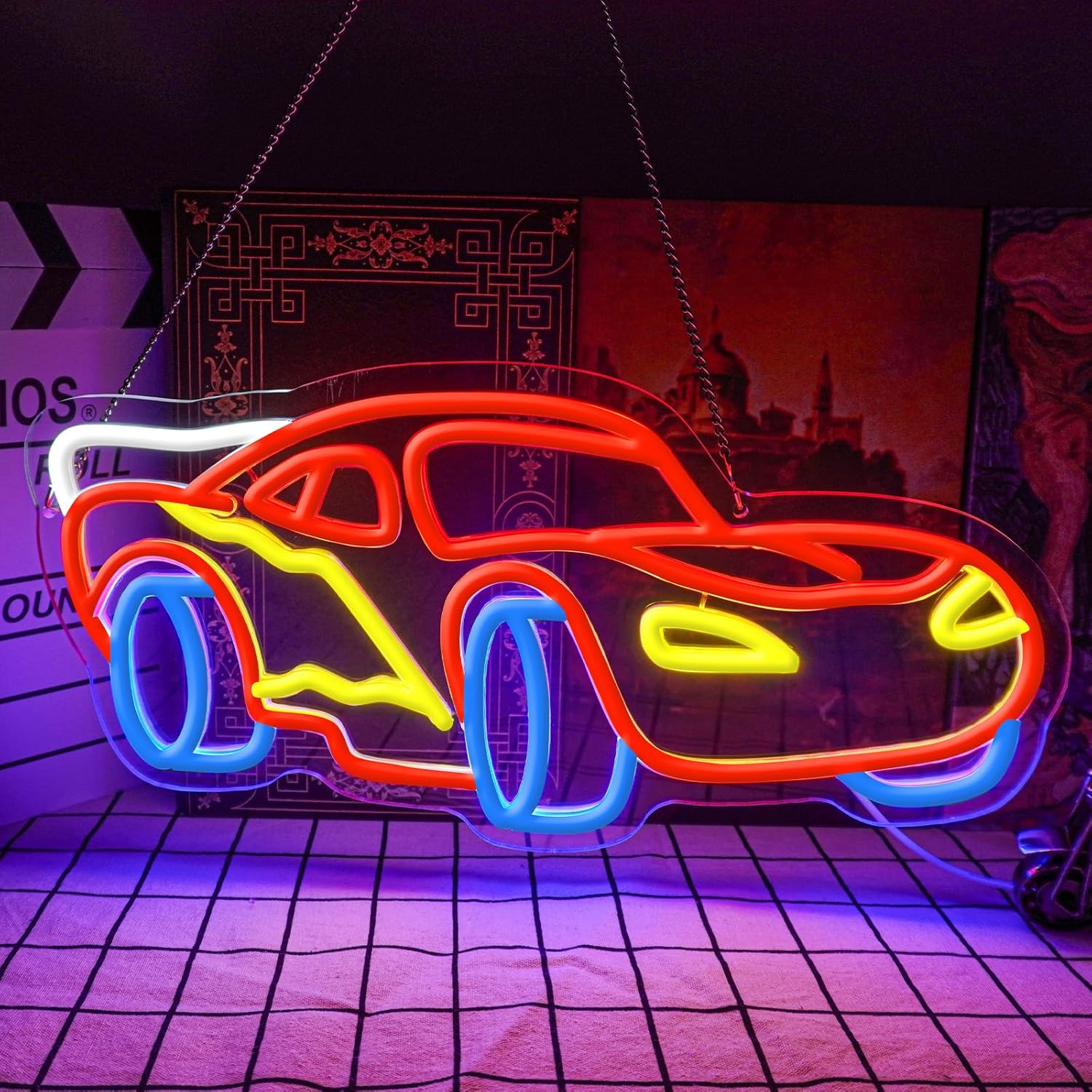 Enseigne néon LED Racing Car déco murale