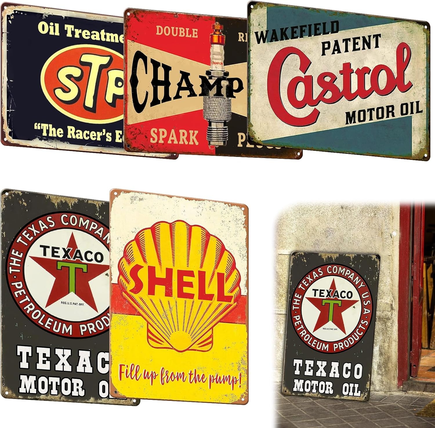 Lot de 5 plaques métal déco garage rétro moto 20x30 cm