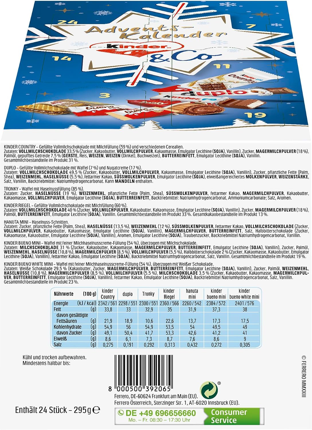 Calendrier de l'Avent Kinder et Ferrero 295 g