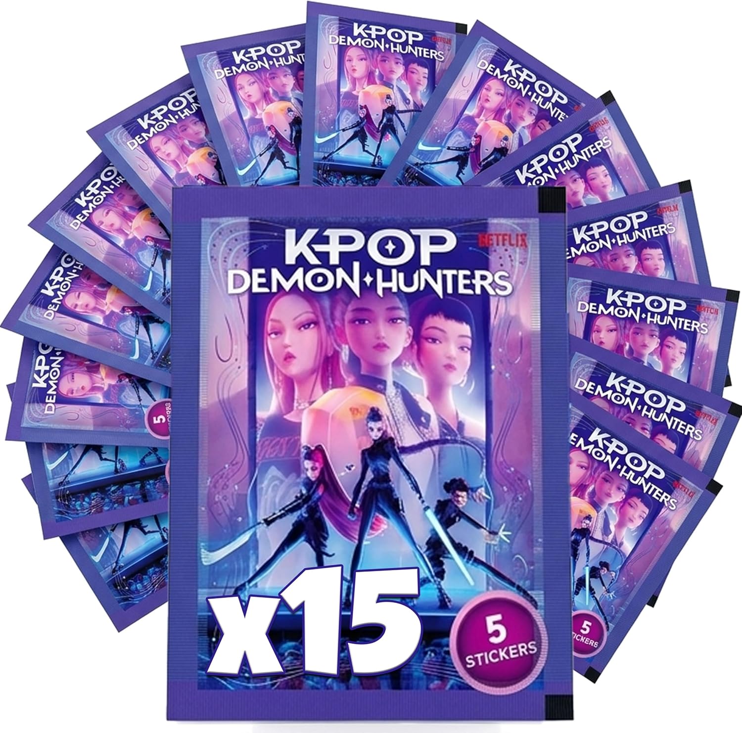 KPop Demon Hunters — 15 paquets figurines + 75 stickers