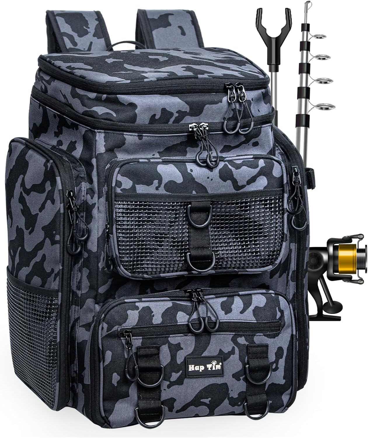 Sac à dos de pêche 42 L multi-poches avec porte-canne Hap Tim