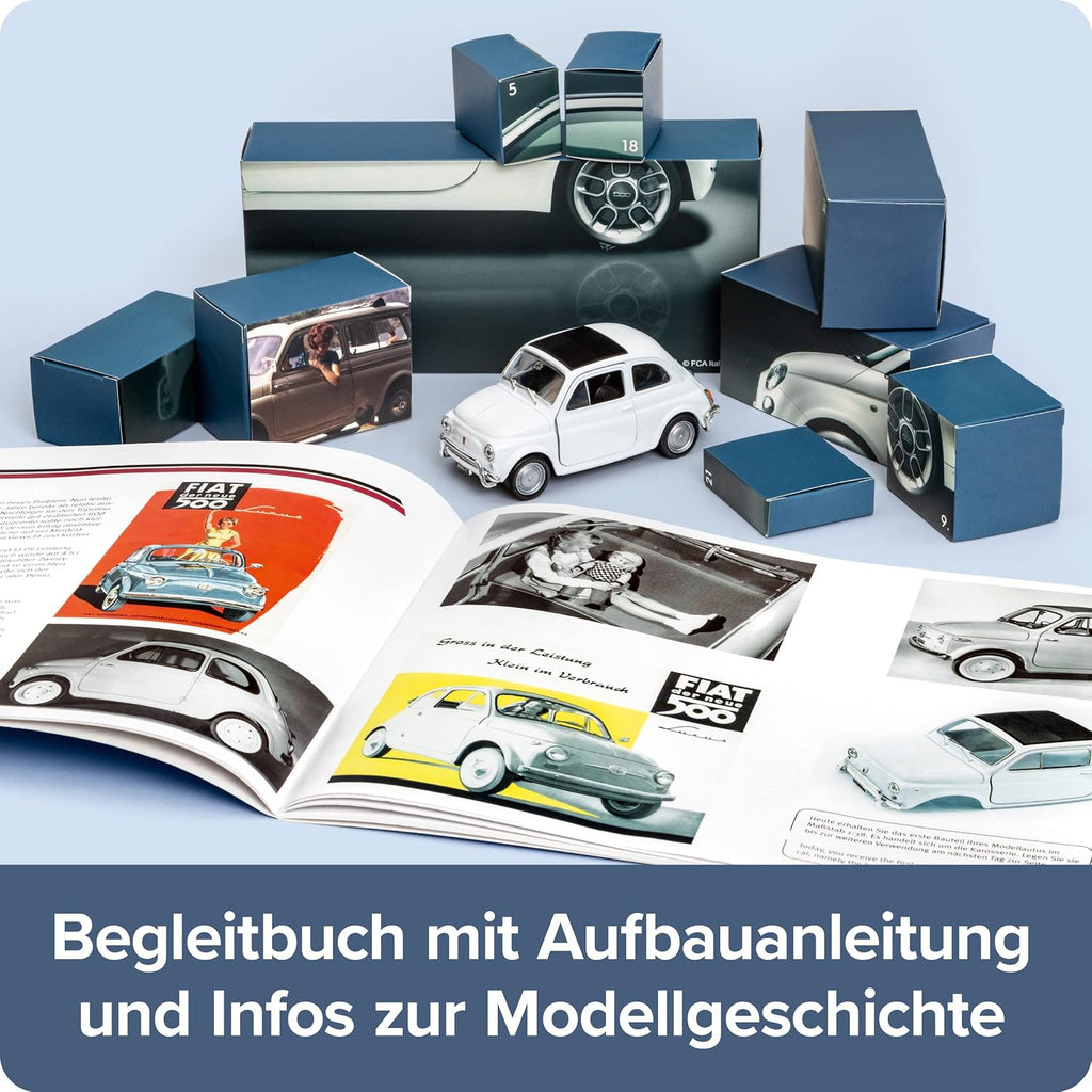 Livre d’accompagnement et cases du calendrier Fiat 500