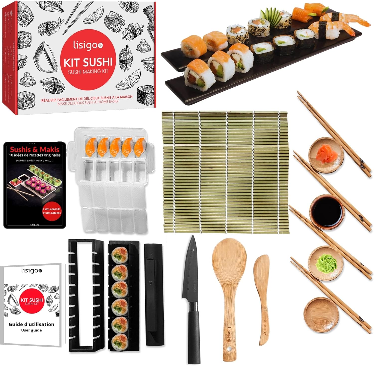 Kit sushi maison complet natte moules couteau baguettes