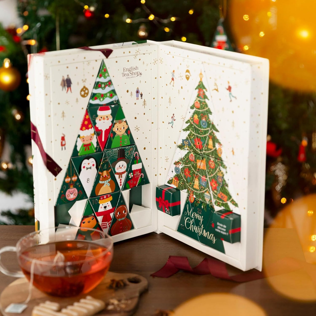 Coffret ouvert sur les 2 sapins de 25 sachets pyramides