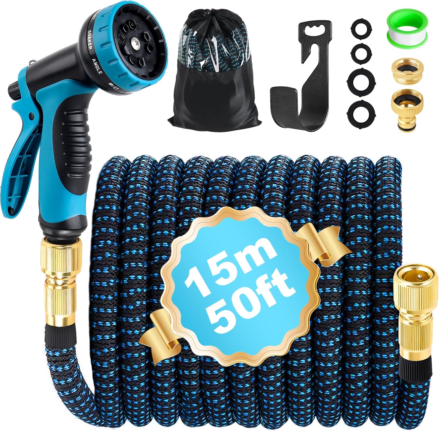 Tuyau d'arrosage extensible 15 m avec pistolet 10 jets
