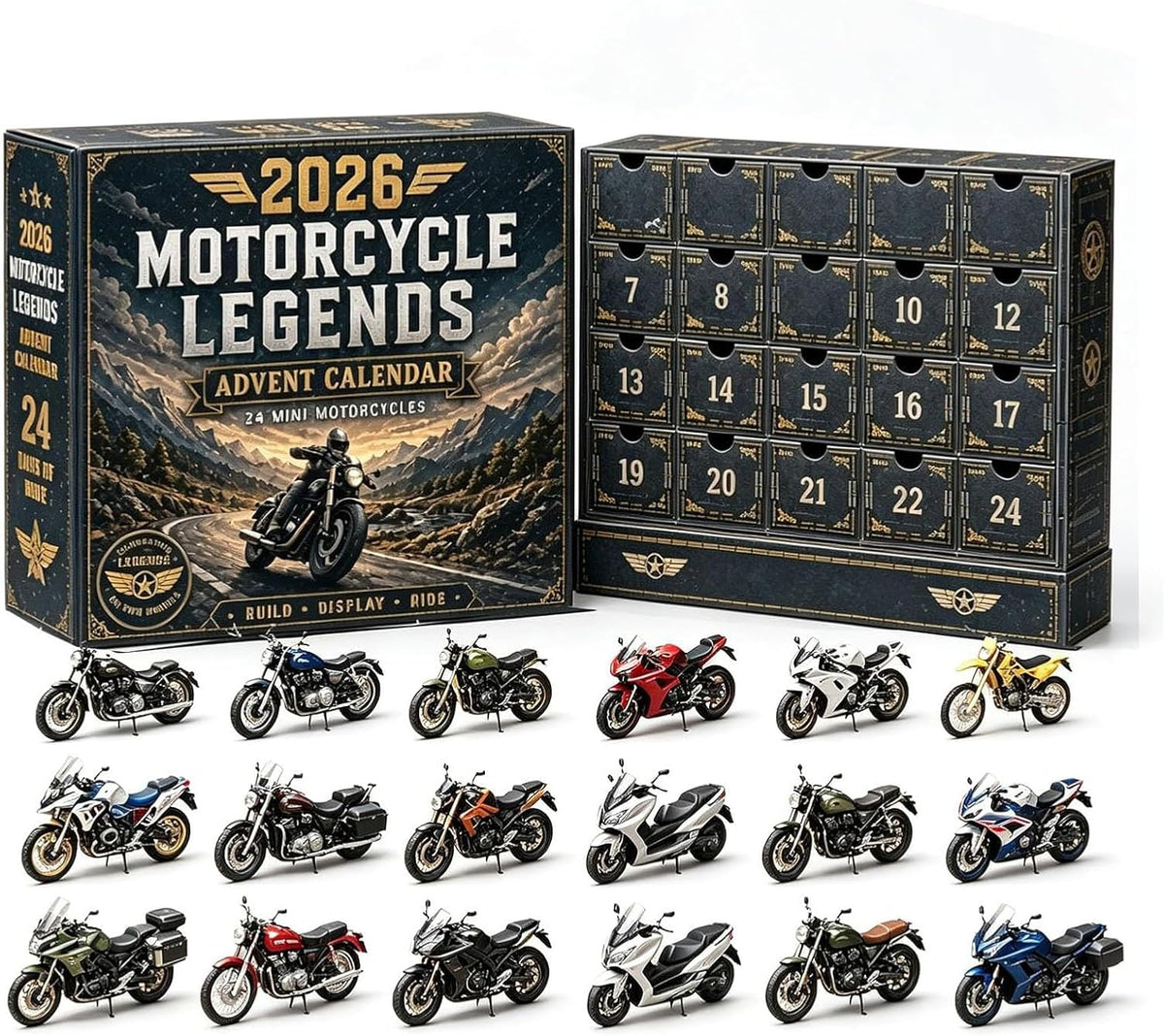 Calendrier de l'Avent Motorcycle Legends 2026 avec ses 24 mini-motos