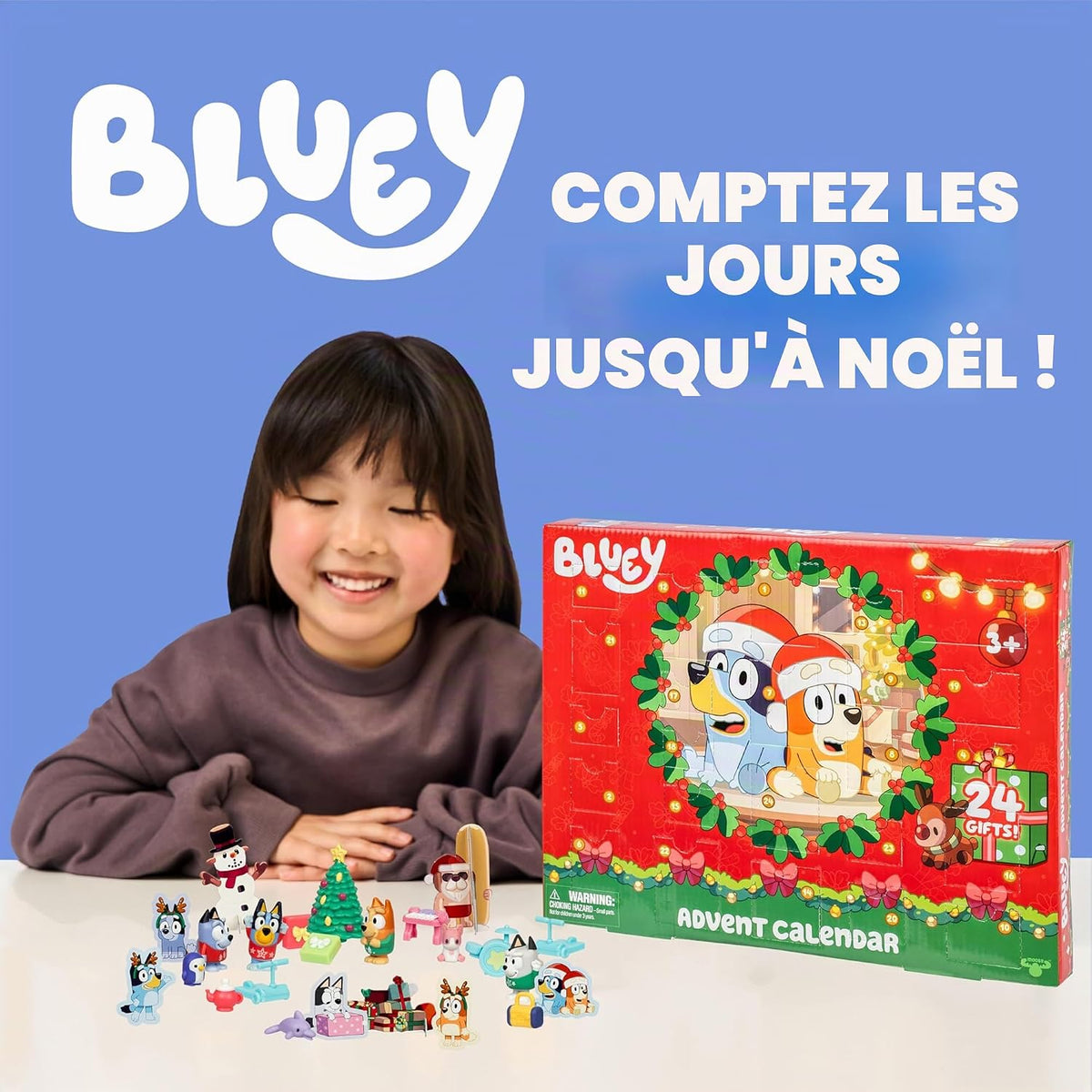 Enfant avec le calendrier de l'Avent Bluey