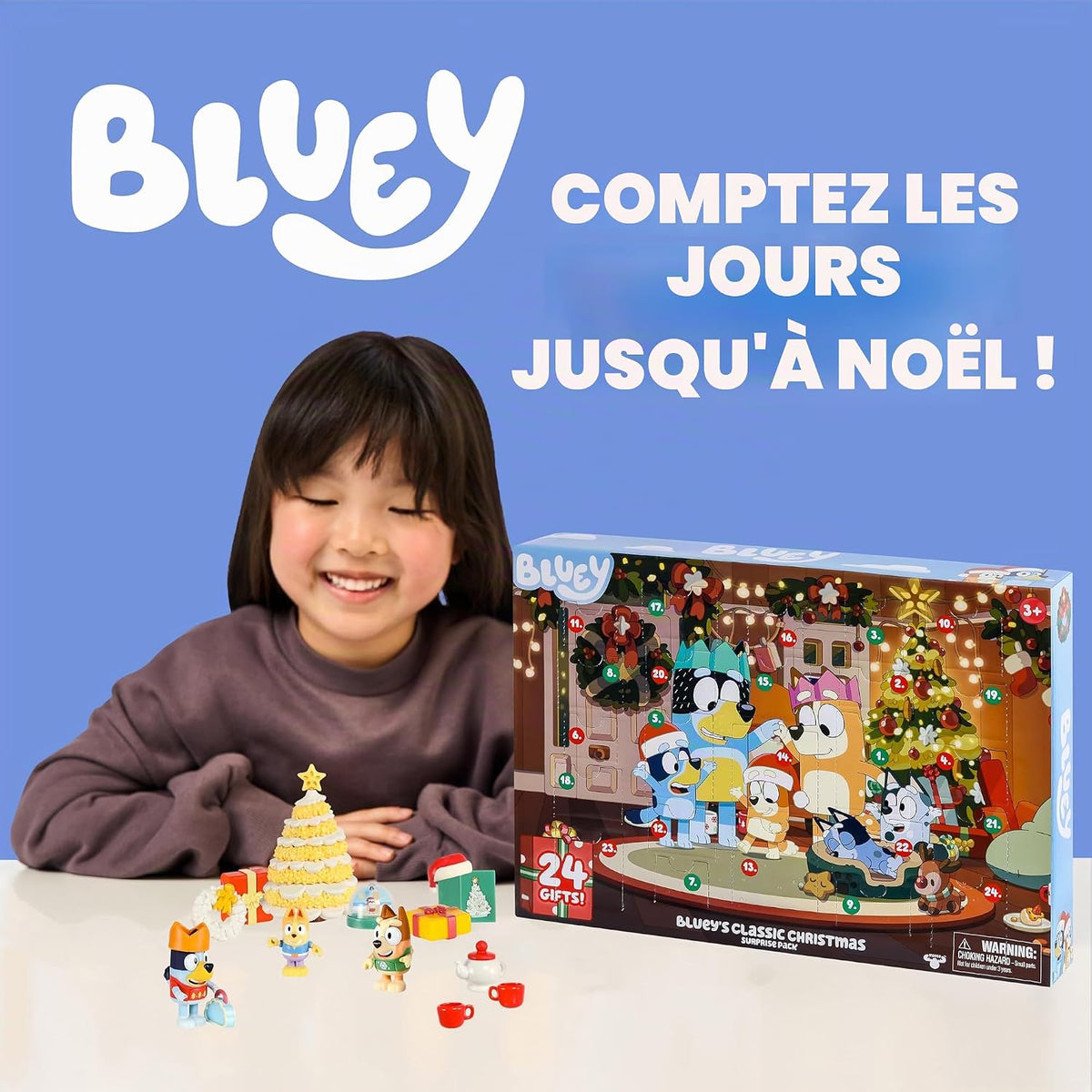 Enfant avec le calendrier de l'Avent Bluey Classic Christmas