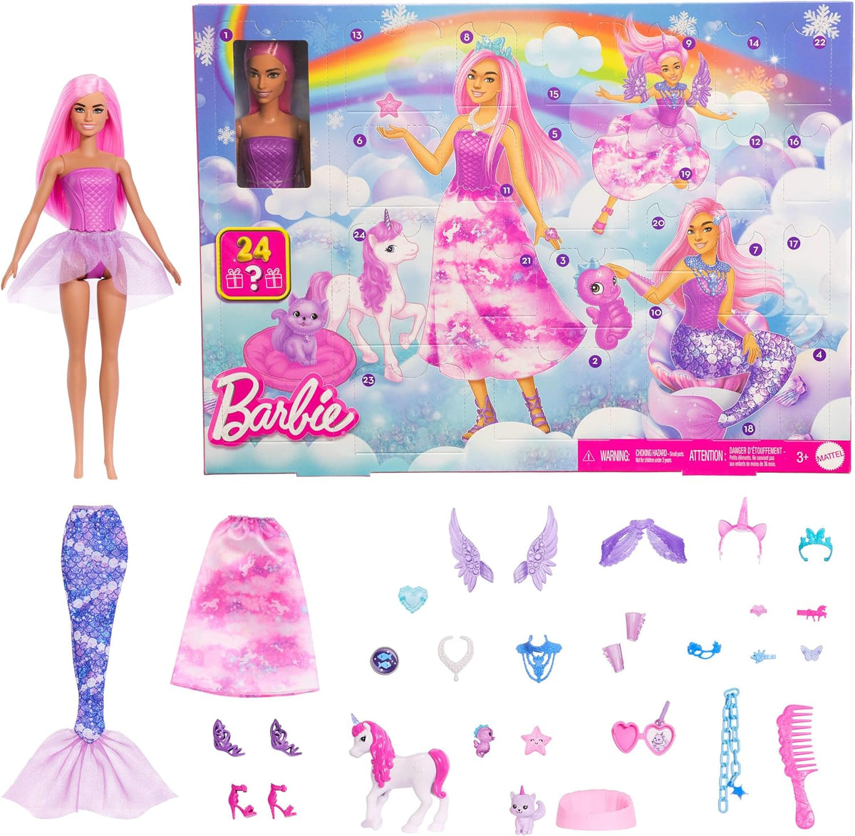 Calendrier de l'Avent Barbie JFL66 poupée sirène fée