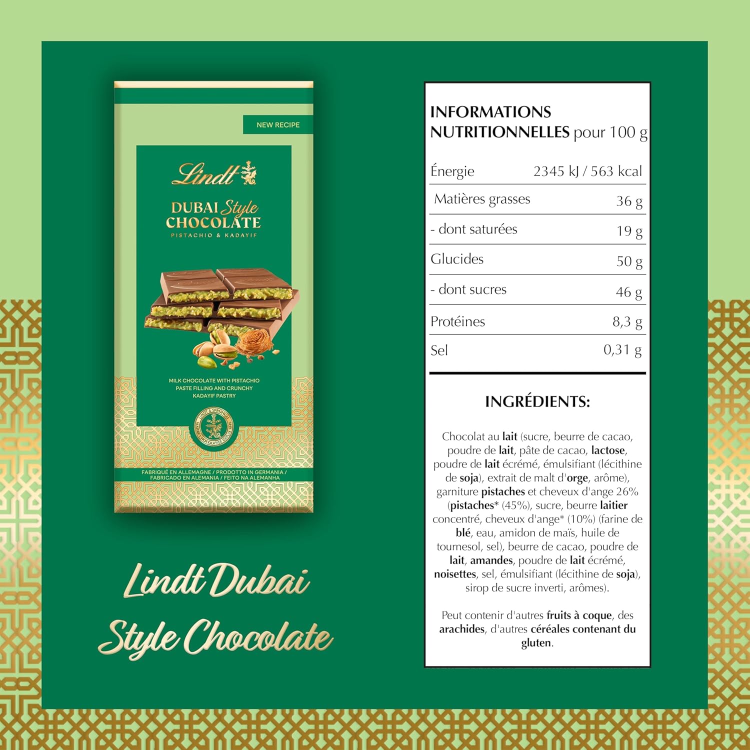 Chocolat Dubaï – Tablette chocolat pistache & kadaïf croustillant