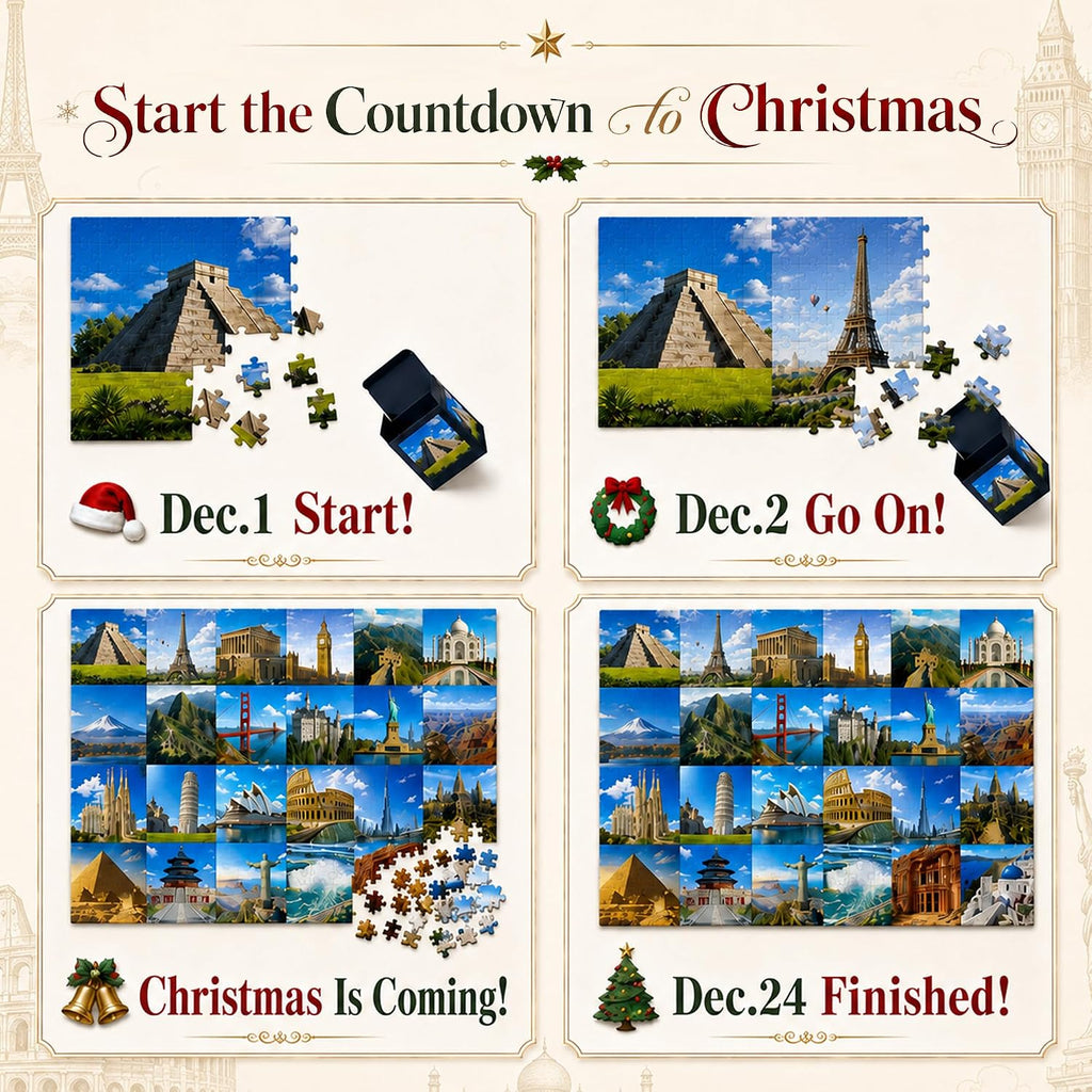 Calendrier de l'Avent puzzle Monuments du Monde 1008 pièces KimiLeo