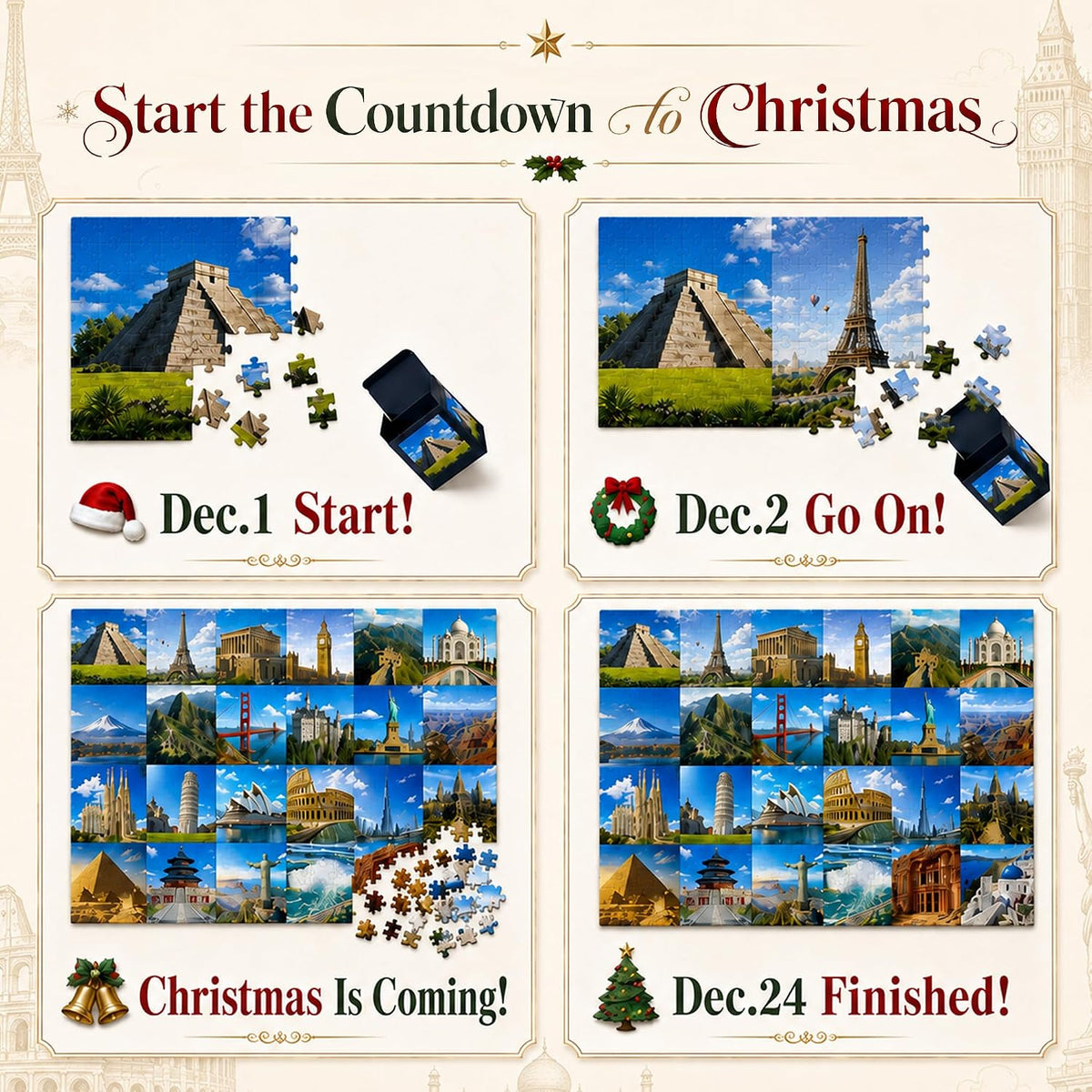 Calendrier de l'Avent puzzle Monuments du Monde 1008 pièces KimiLeo