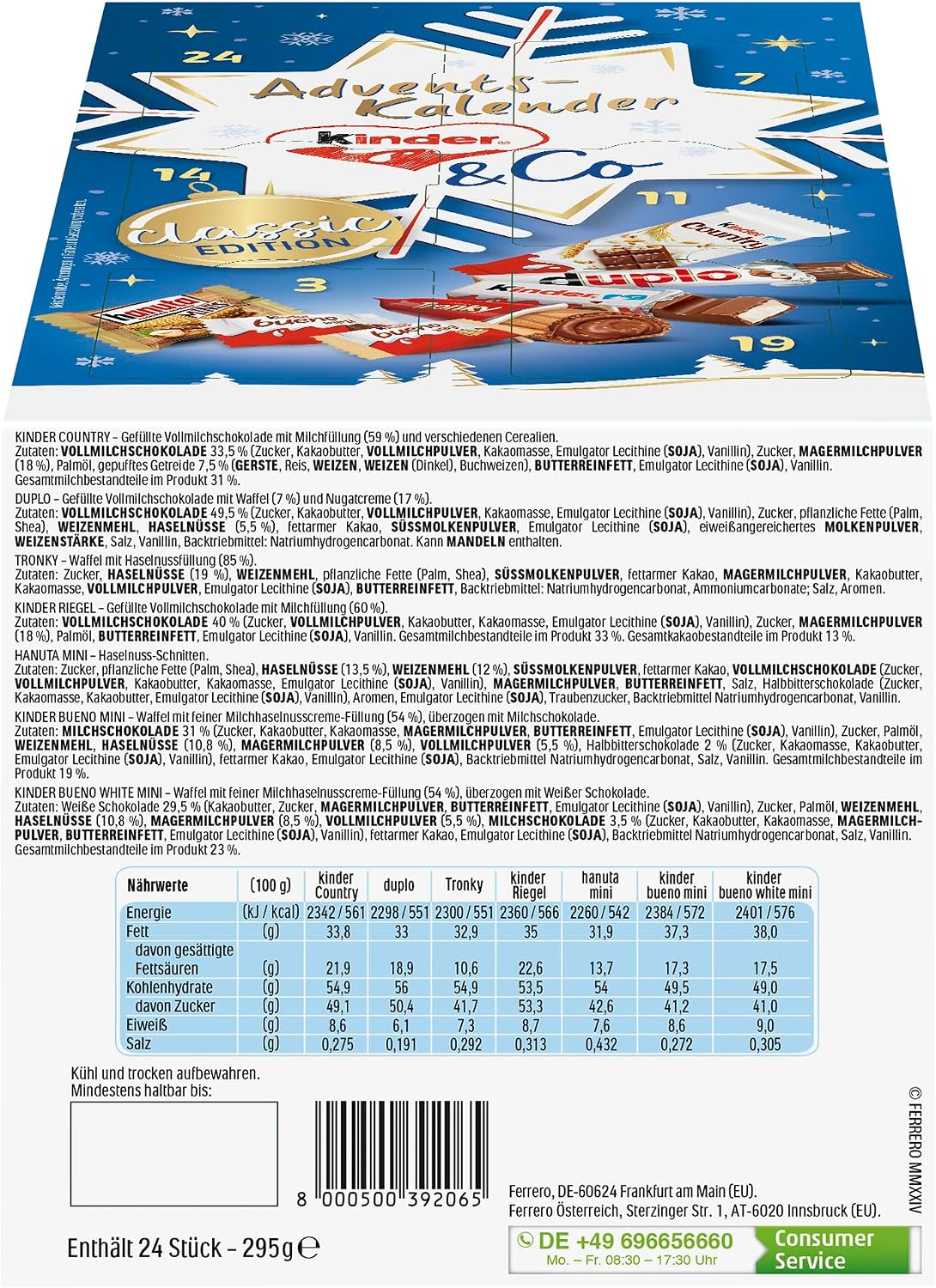 Calendrier de l'Avent Kinder et Ferrero 295 g