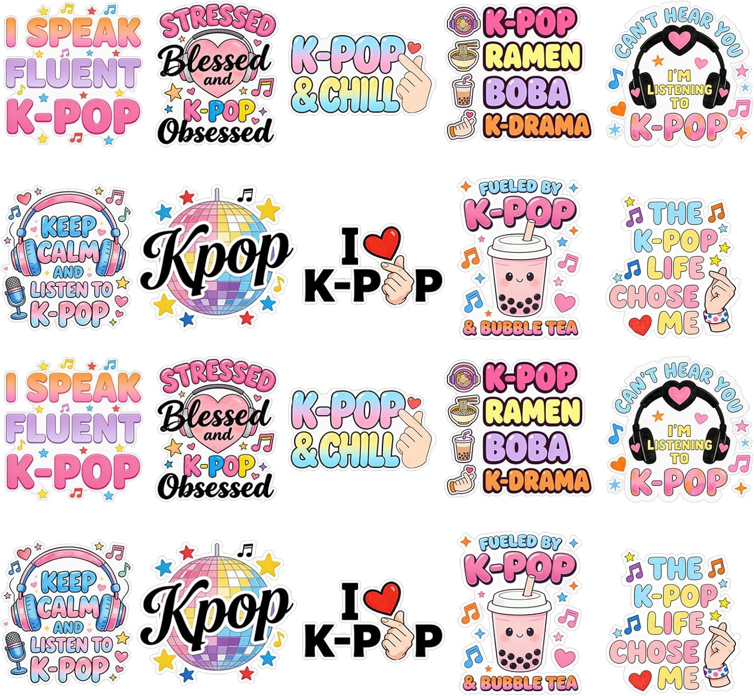 Lot de 20 autocollants K-Pop (10 motifs)
