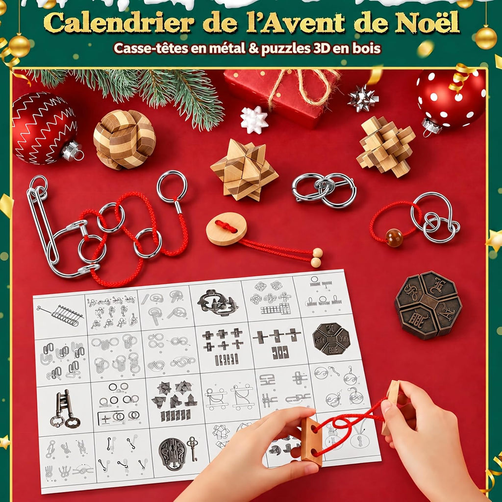 Calendrier de l'Avent FORMIZON – casse-têtes en métal et puzzles 3D en bois