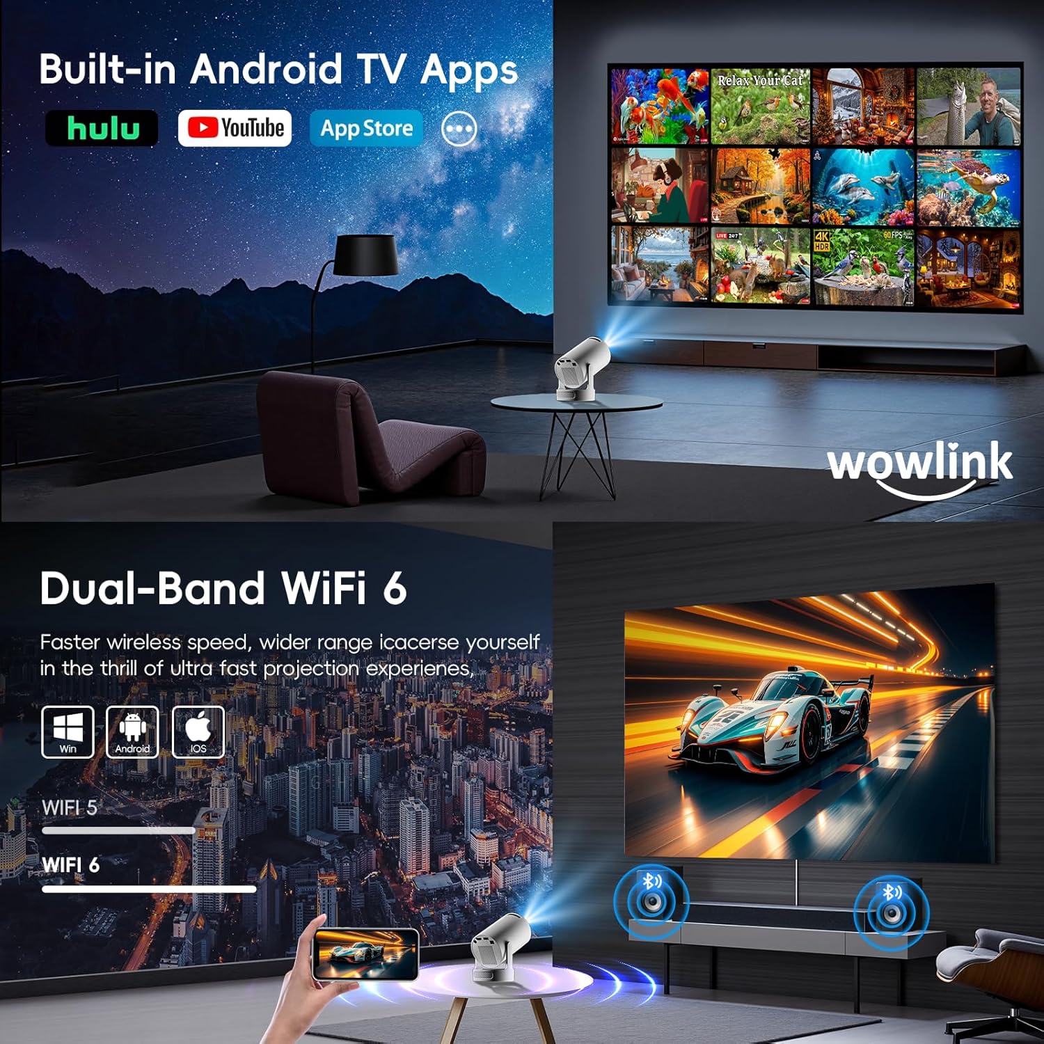 Mini vidéoprojecteur WiFi 6 &amp; Bluetooth – cinéma maison pour petit budget