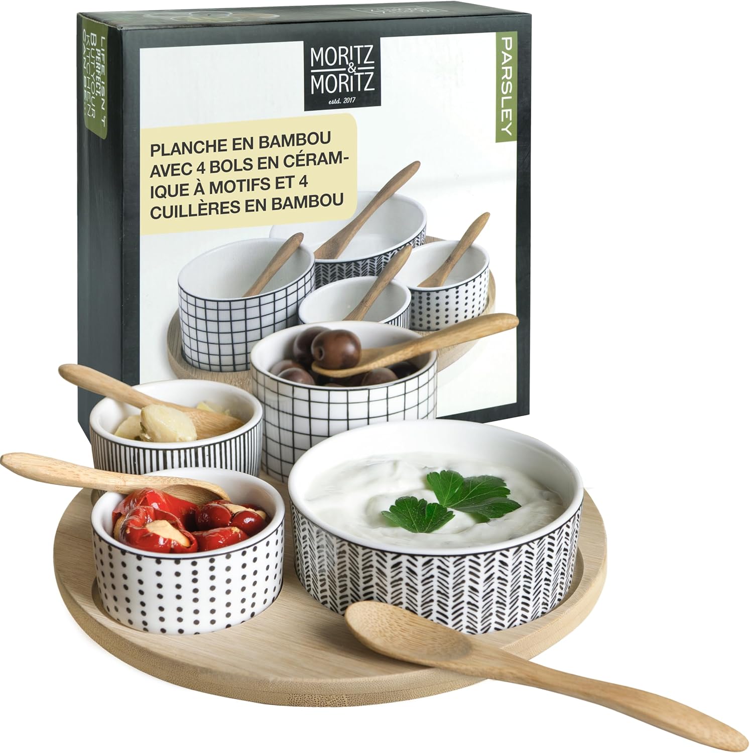 Plateau apéritif 4 coupelles en bambou