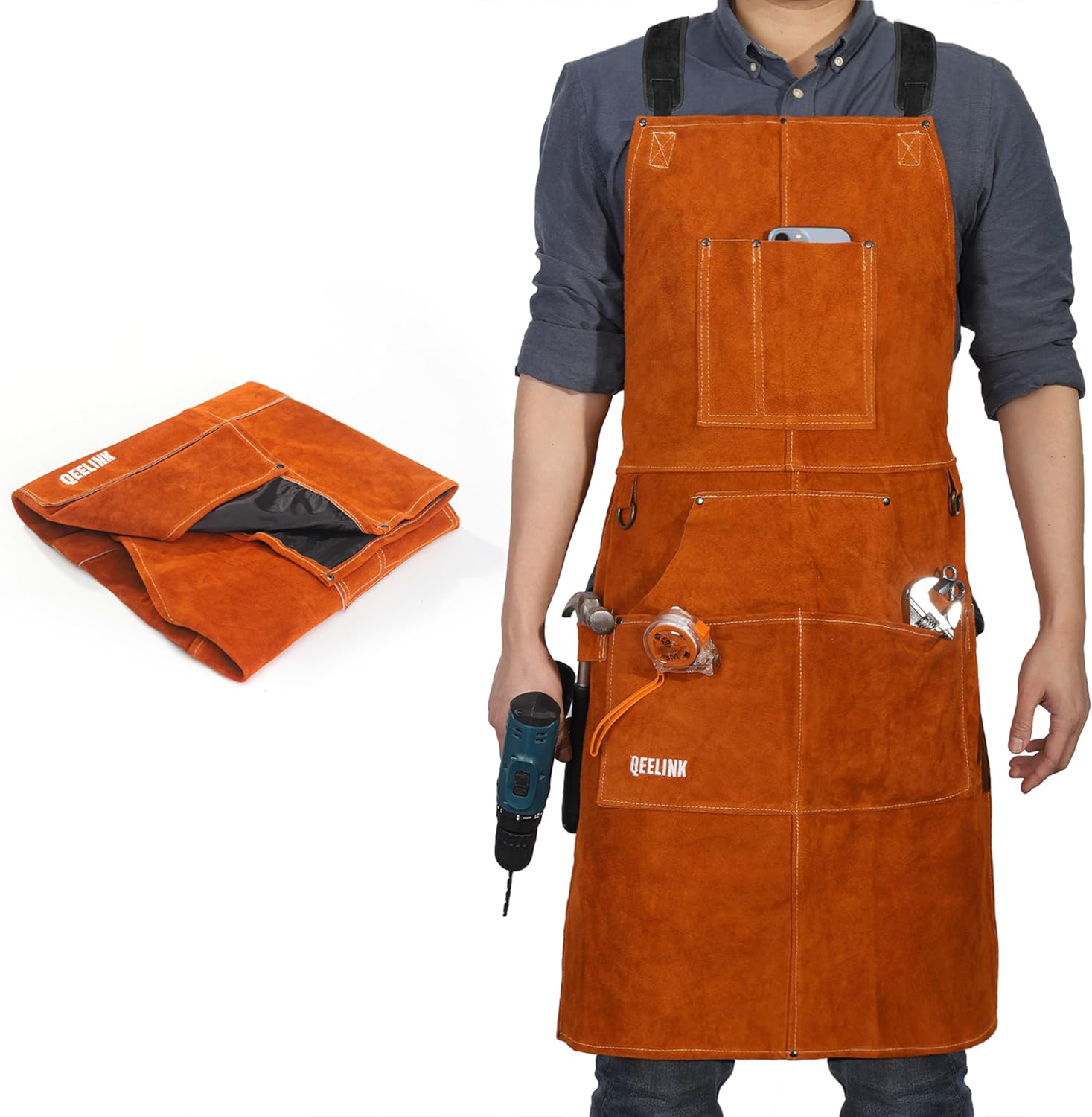 Tablier de bricolage en cuir 6 poches QeeLink