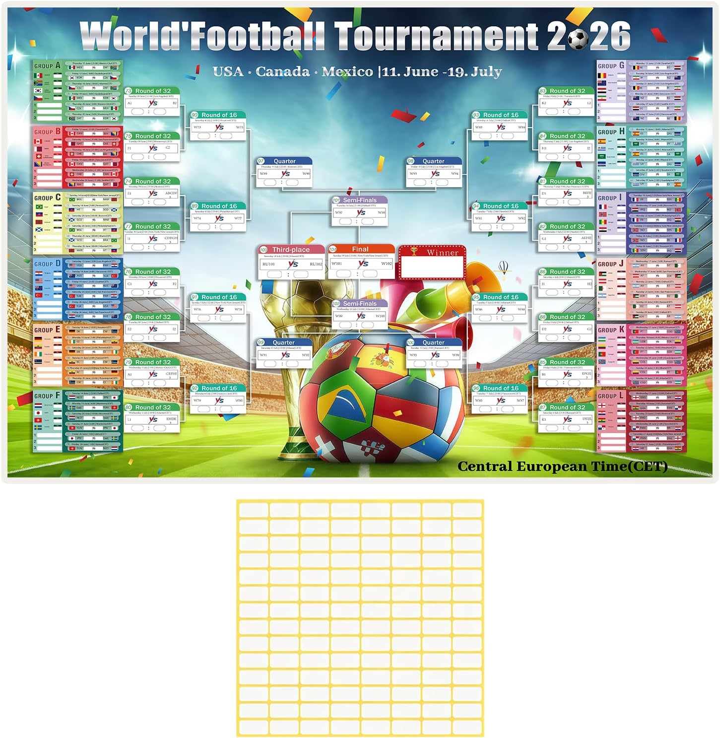 Poster calendrier Coupe du Monde 2026 (95x75)