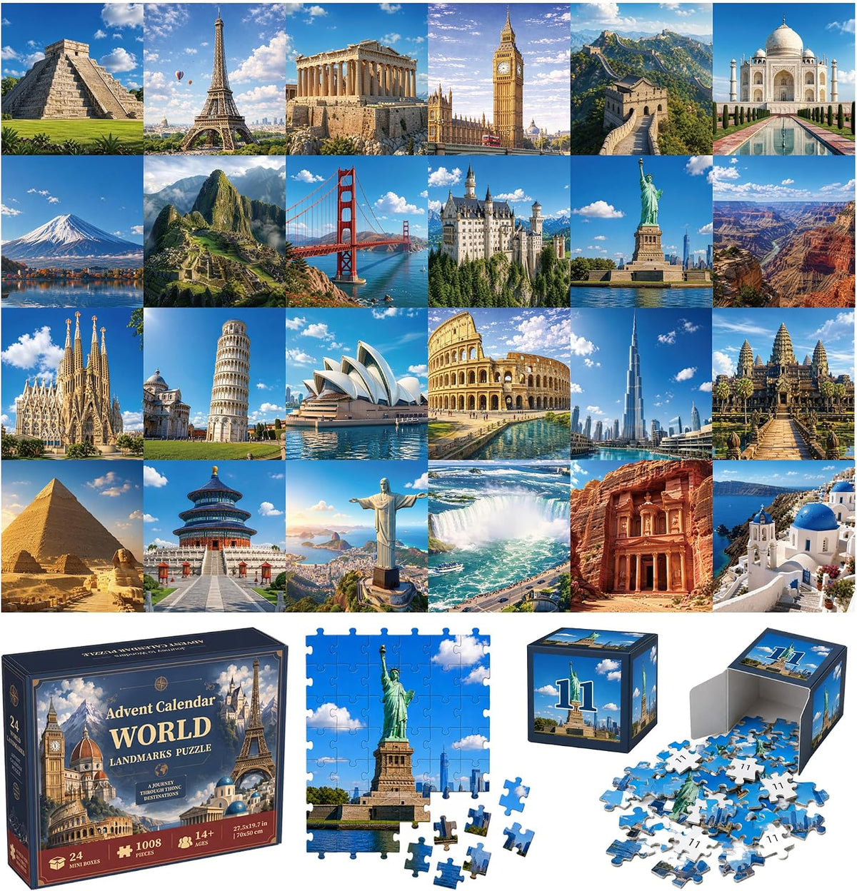 Calendrier de l'Avent puzzle Monuments du Monde 1008 pièces KimiLeo