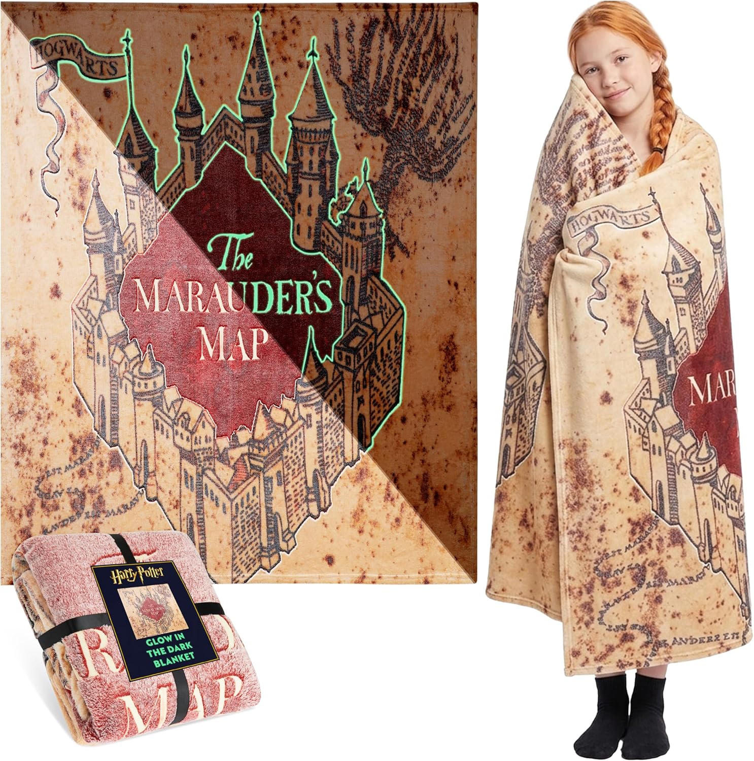 Plaid polaire phosphorescent Carte du Maraudeur