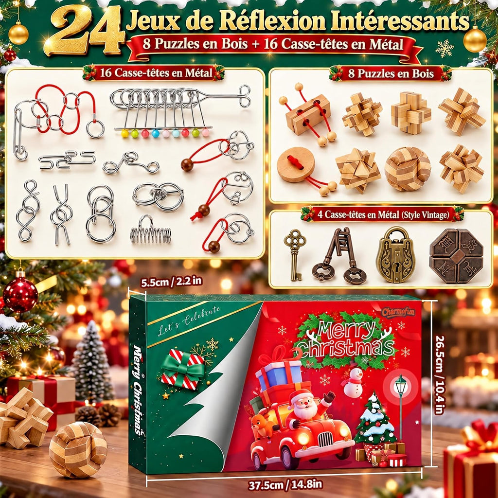 Calendrier de l'Avent FORMIZON – 16 casse-têtes métal et 8 puzzles bois